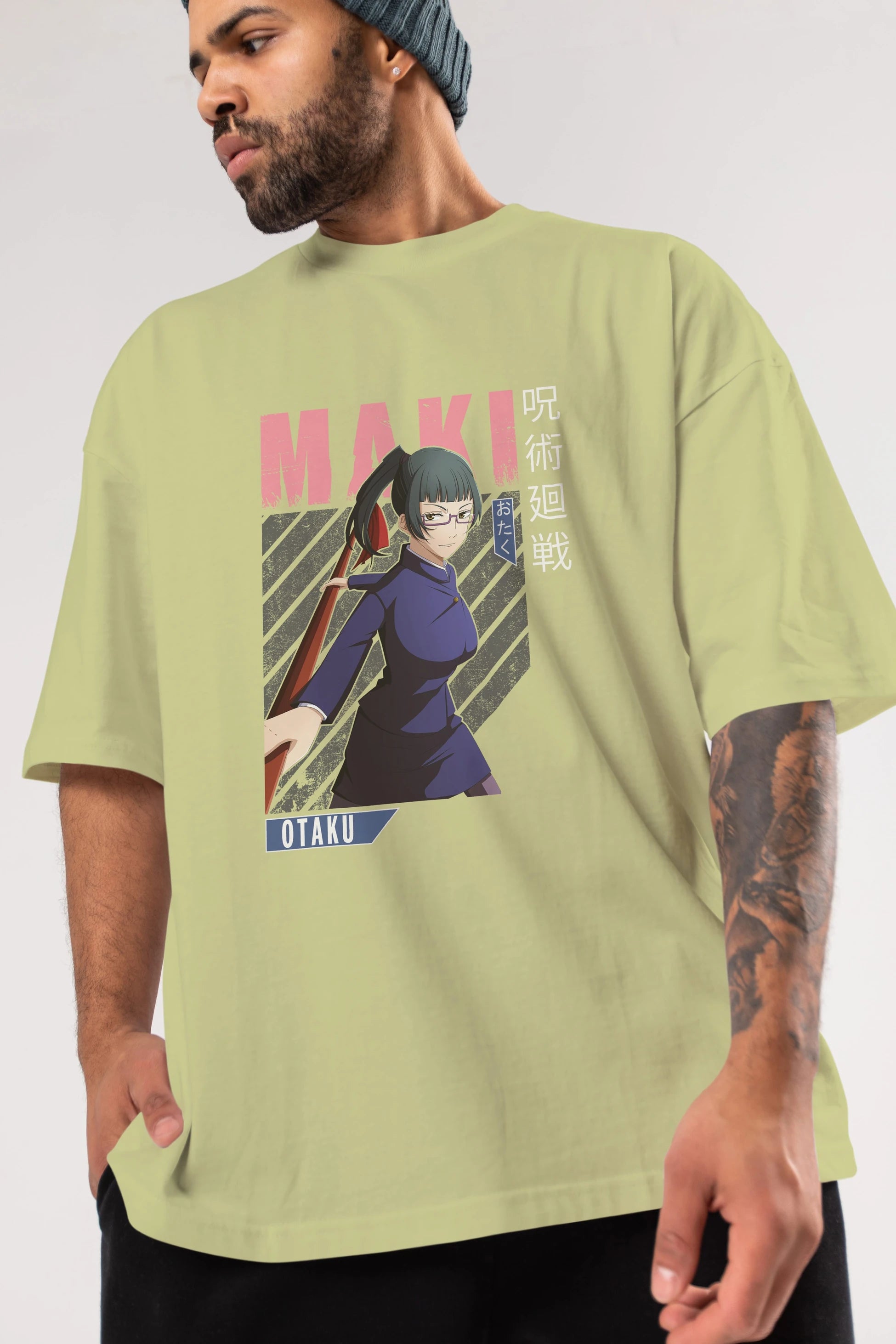Maki Zenin CHAINSAWMAN Anime Ön Baskılı Oversize t-shirt %100 pamuk Erkek Kadın Unisex