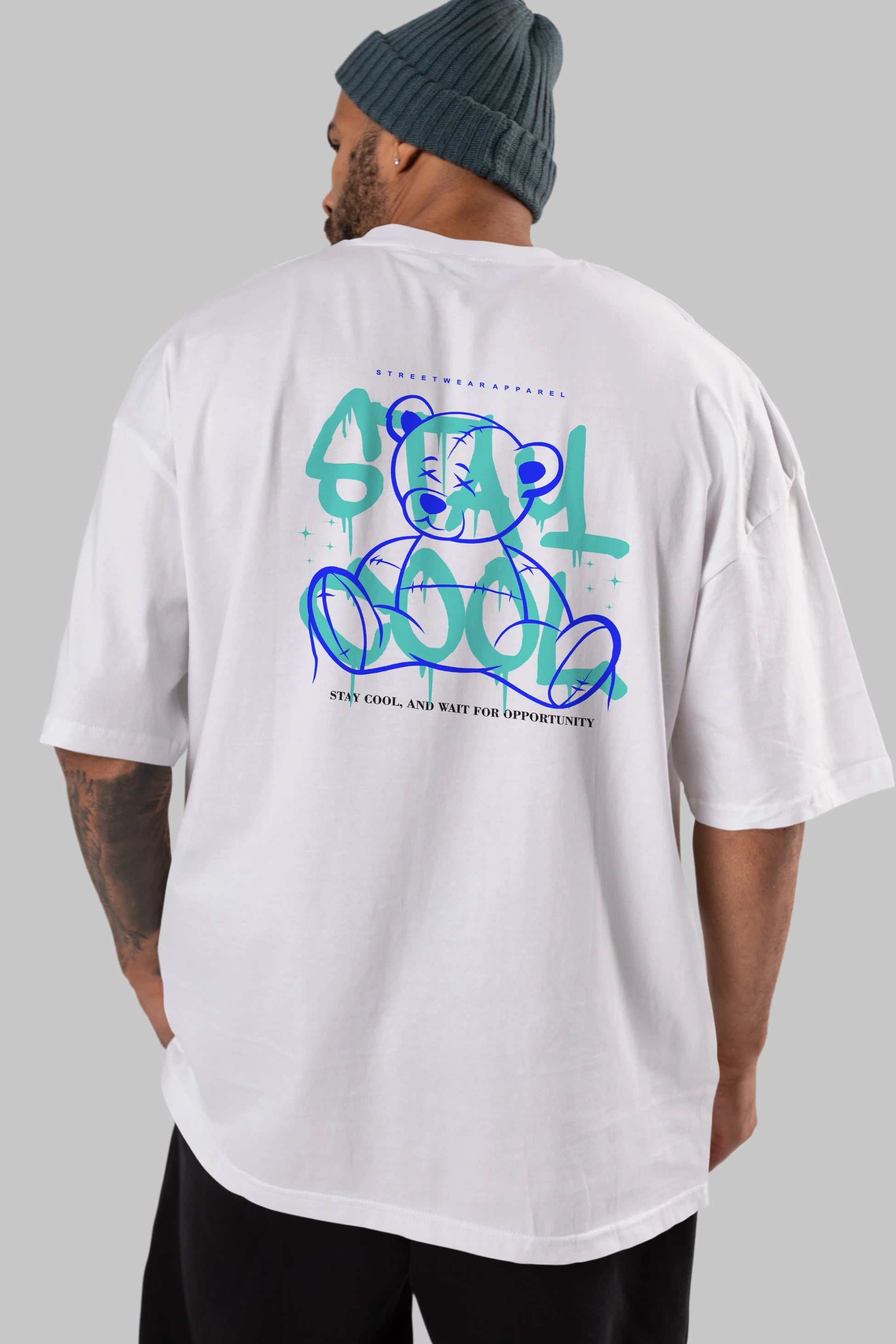 Teddy Bear Stay Cool 2 Arka Baskılı Oversize t-shirt Erkek Kadın Unisex