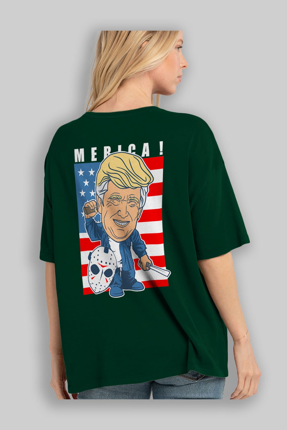 Jason Voorhess Trump Arka Baskılı Oversize t-shirt Erkek Kadın Unisex %100 Pamuk tişort