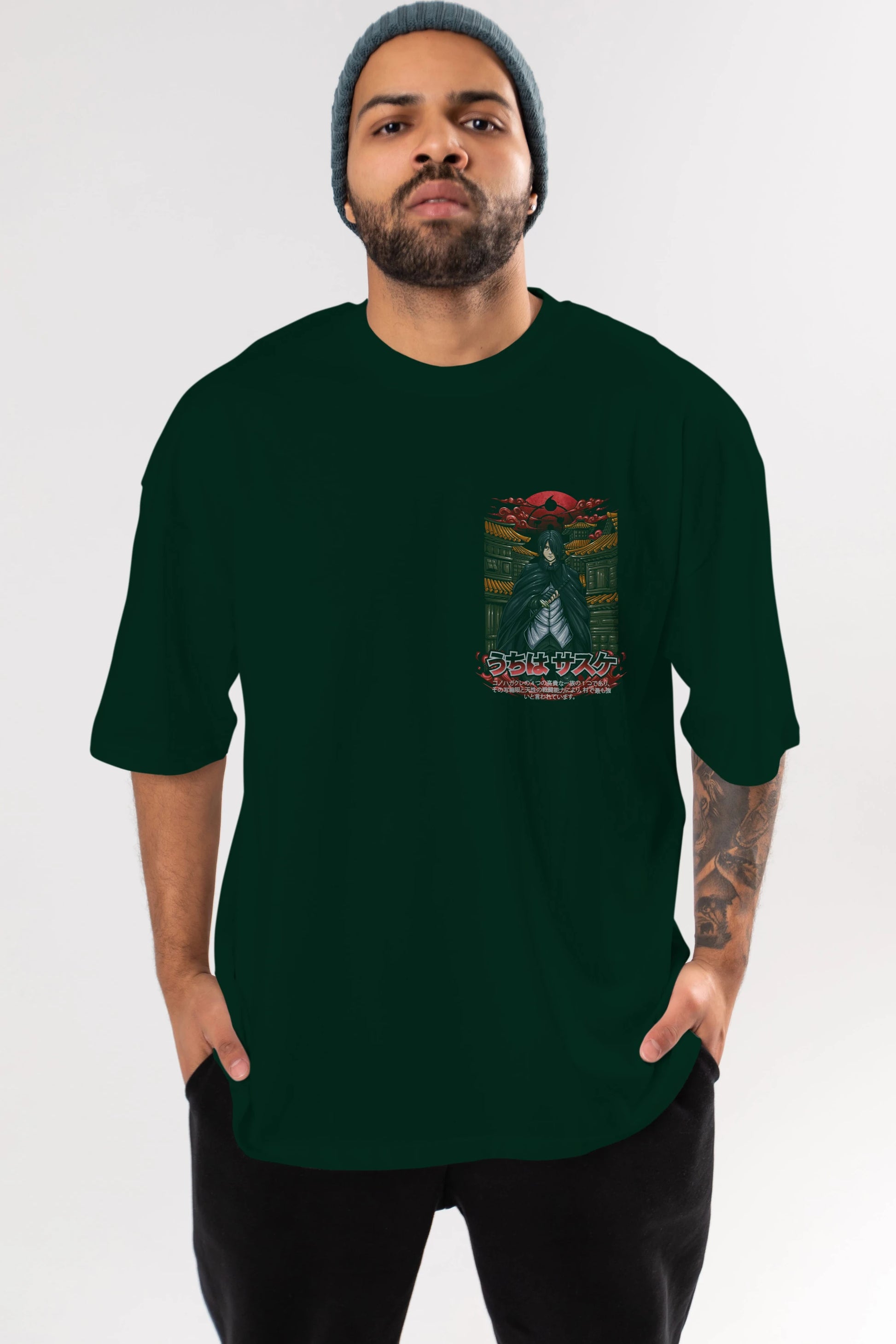 NARUTO SASUKE UCHIHA 1 Ön Sol Baskılı Oversize t-shirt Erkek Kadın Unisex %100 Pamuk Bisiklet Yaka tişort
