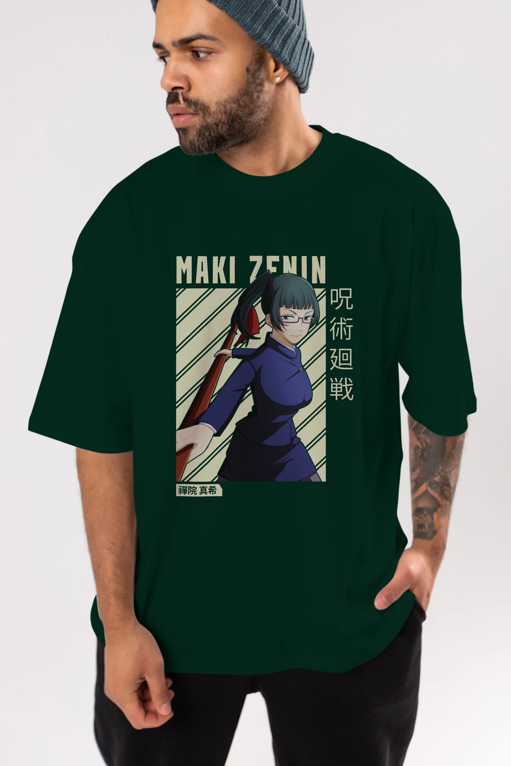 Maki Zenin CHAİNSAWMAN Anime Ön Baskılı Oversize t-shirt %100 pamuk Erkek Kadın Unisex