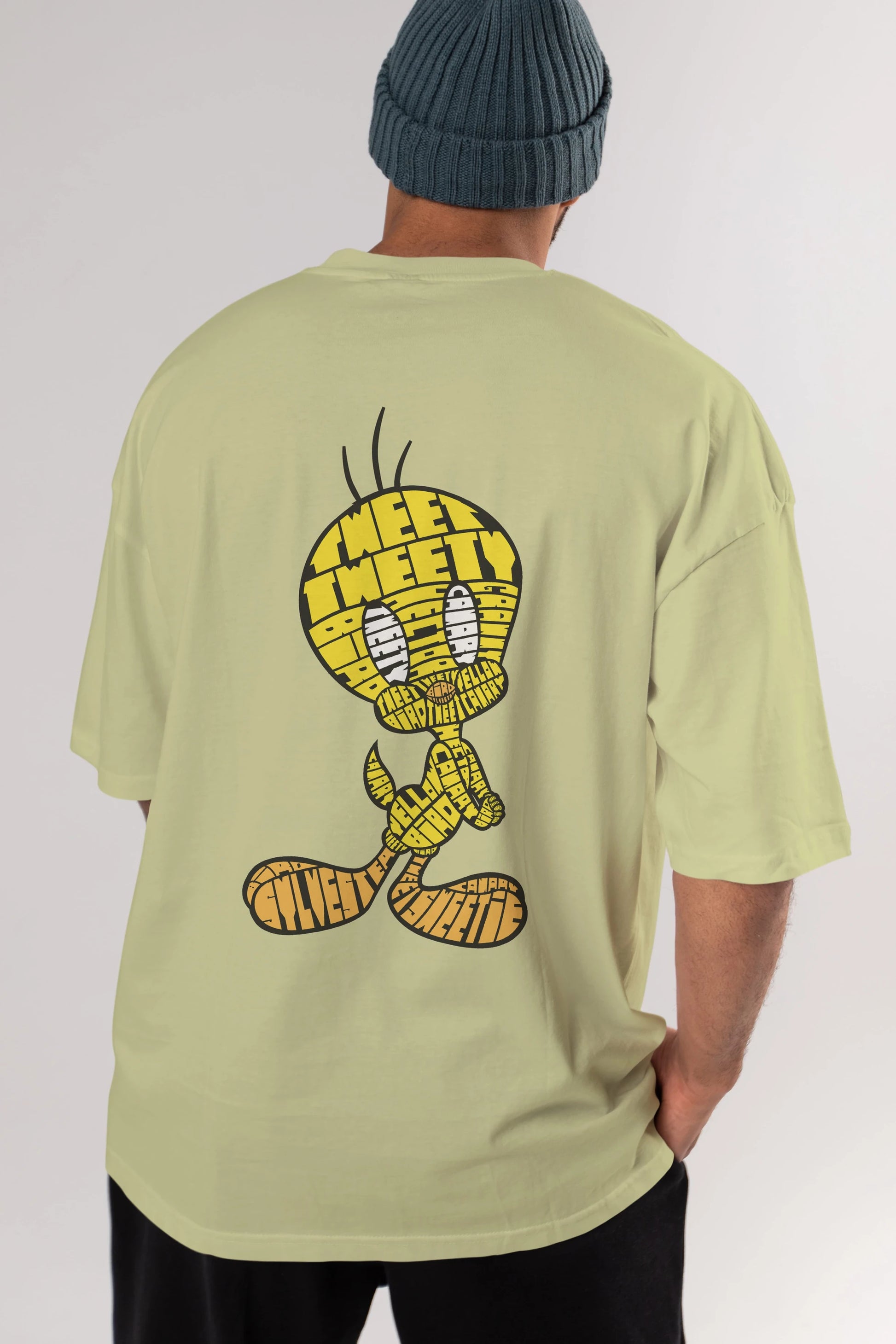 Tweety Arka Baskılı Oversize t-shirt %100 pamuk Erkek Kadın Unisex