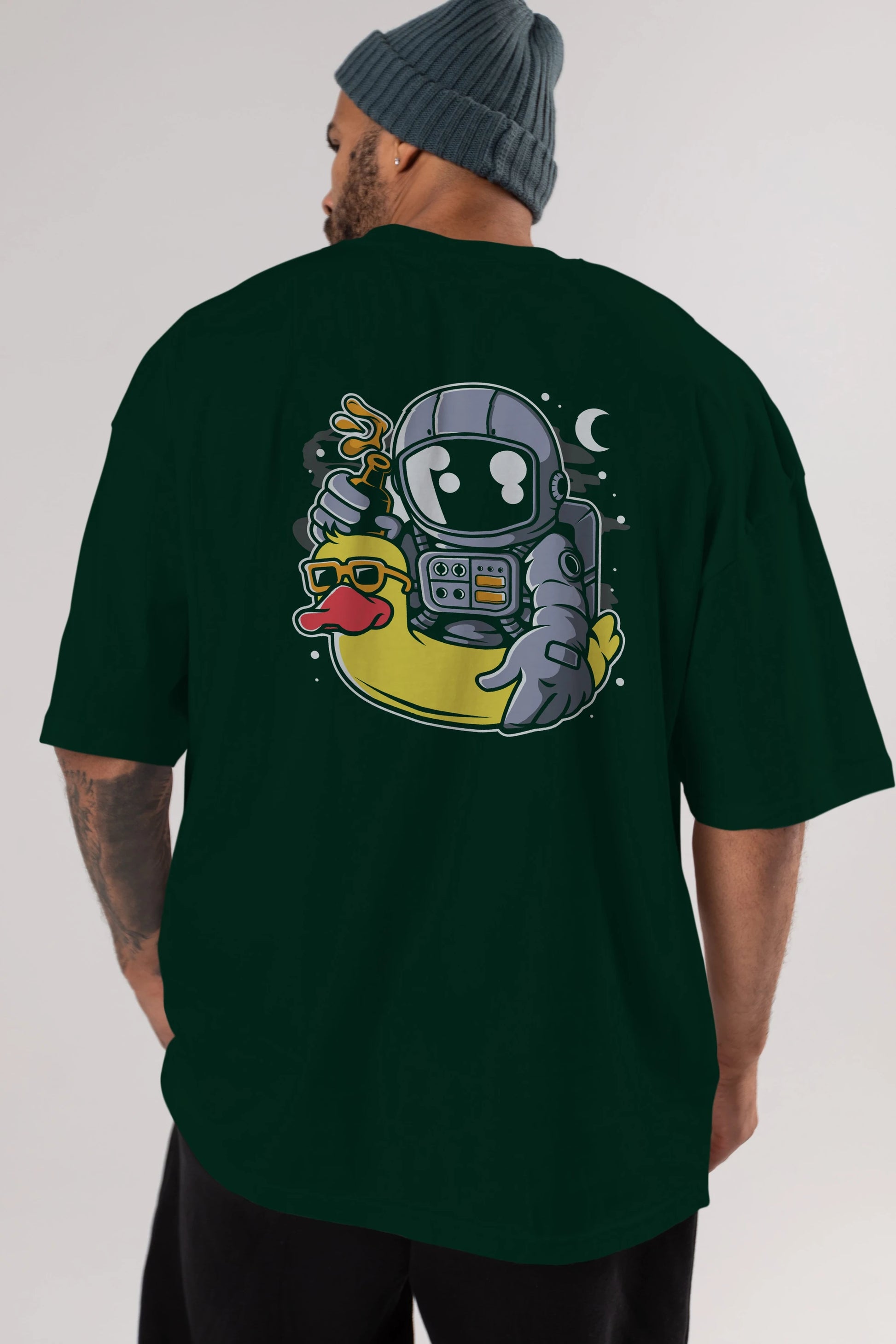 Astronaut Duck Balloon Arka Baskılı Oversize t-shirt Erkek Kadın Unisex