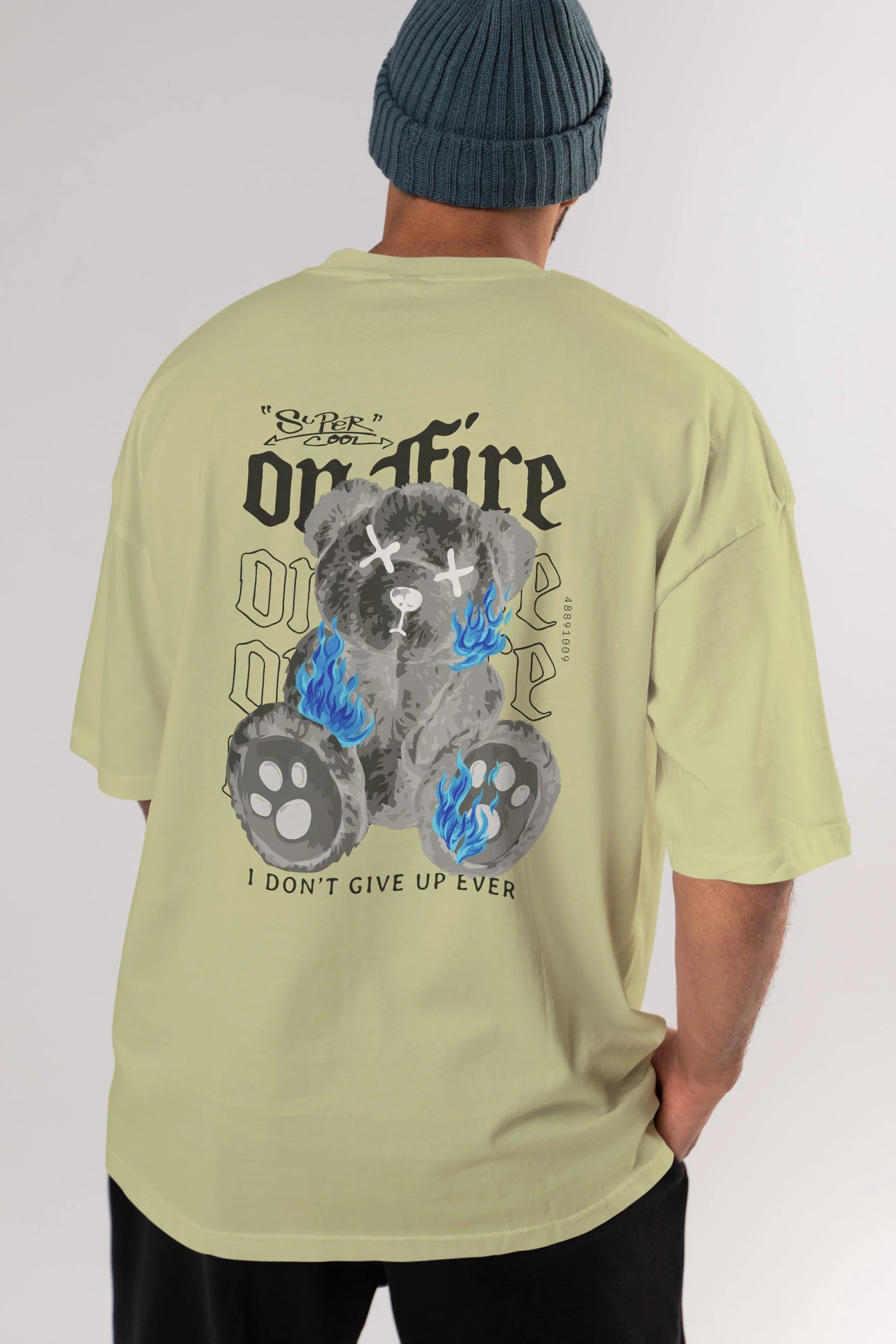 Teddy Bear On Fire Arka Baskılı Oversize t-shirt Erkek Kadın Unisex