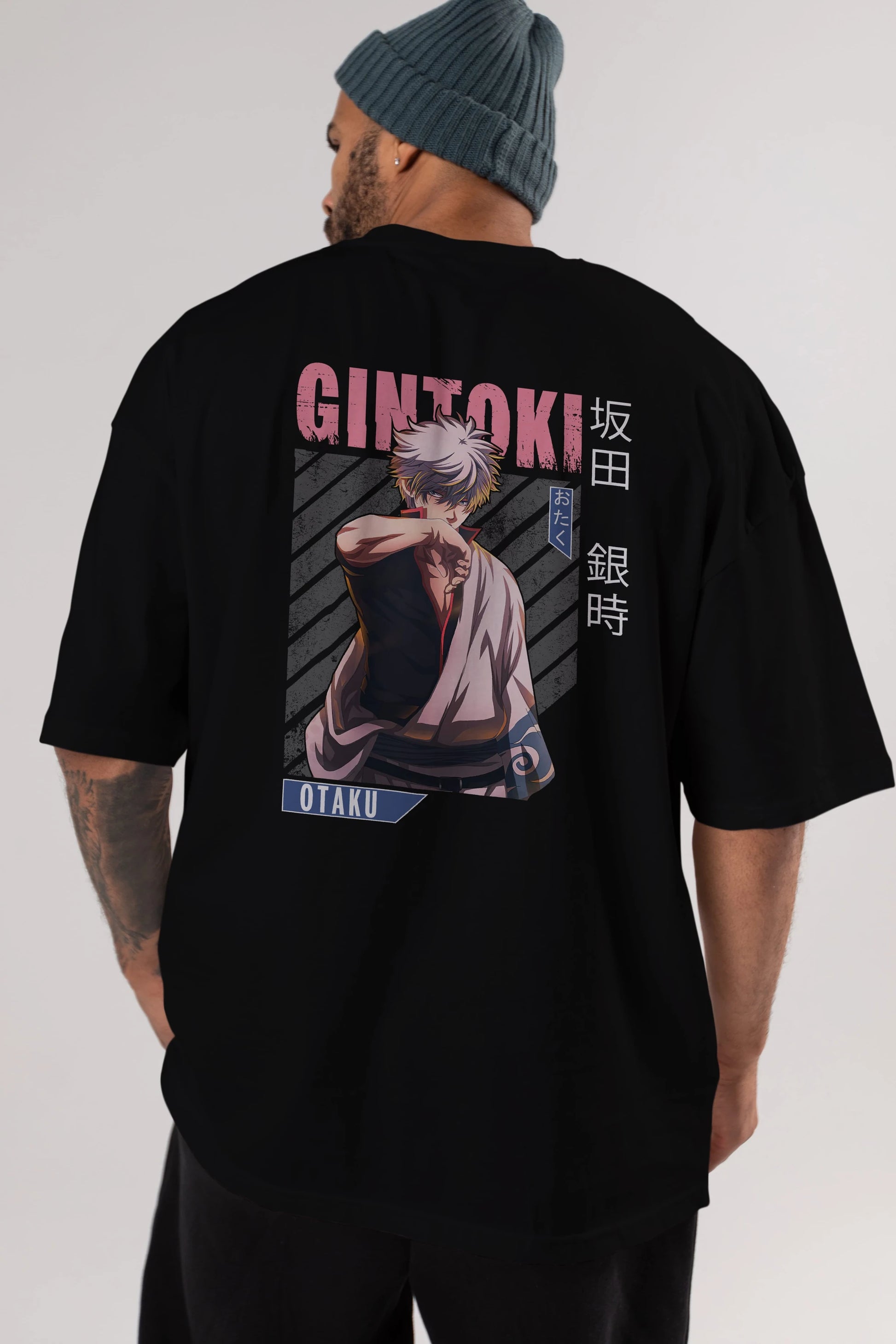 Gintoki Sakata Anime Arka Baskılı Oversize t-shirt Erkek Kadın Unisex