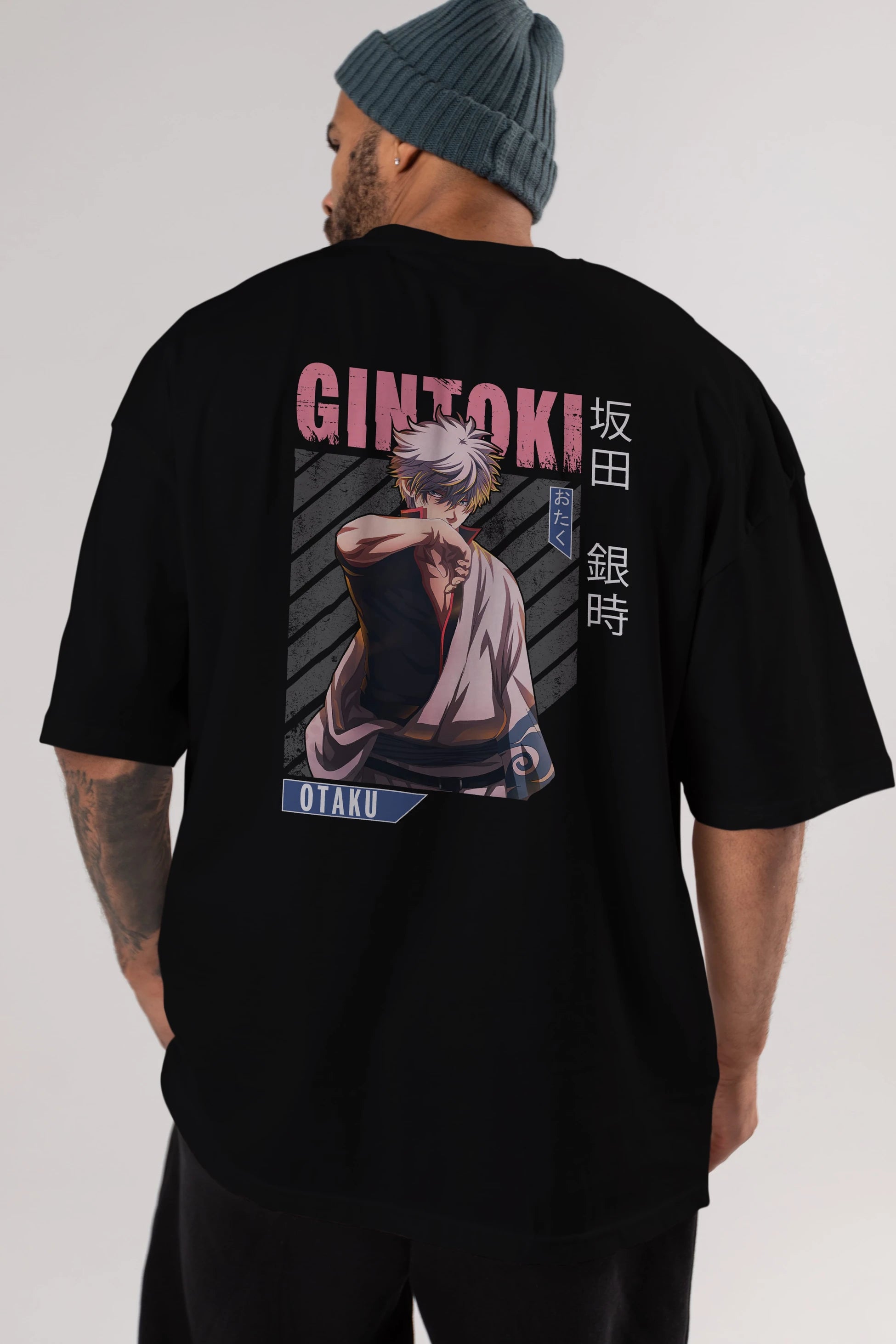 Gintoki Sakata Anime Arka Baskılı Oversize t-shirt Erkek Kadın Unisex