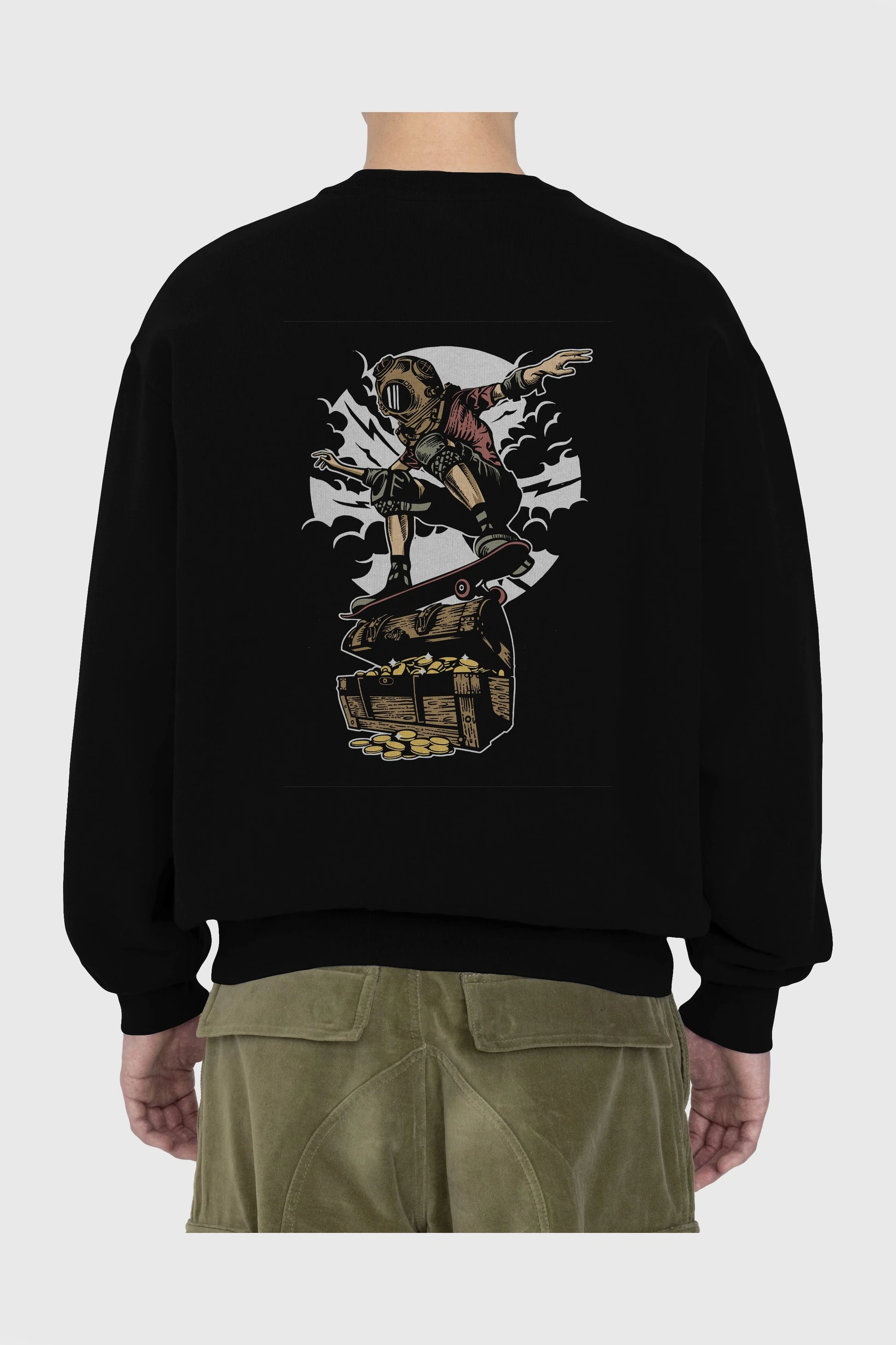 Diver Skater Treasure Arka Baskılı Oversize Sweatshirt Erkek Kadın Unisex