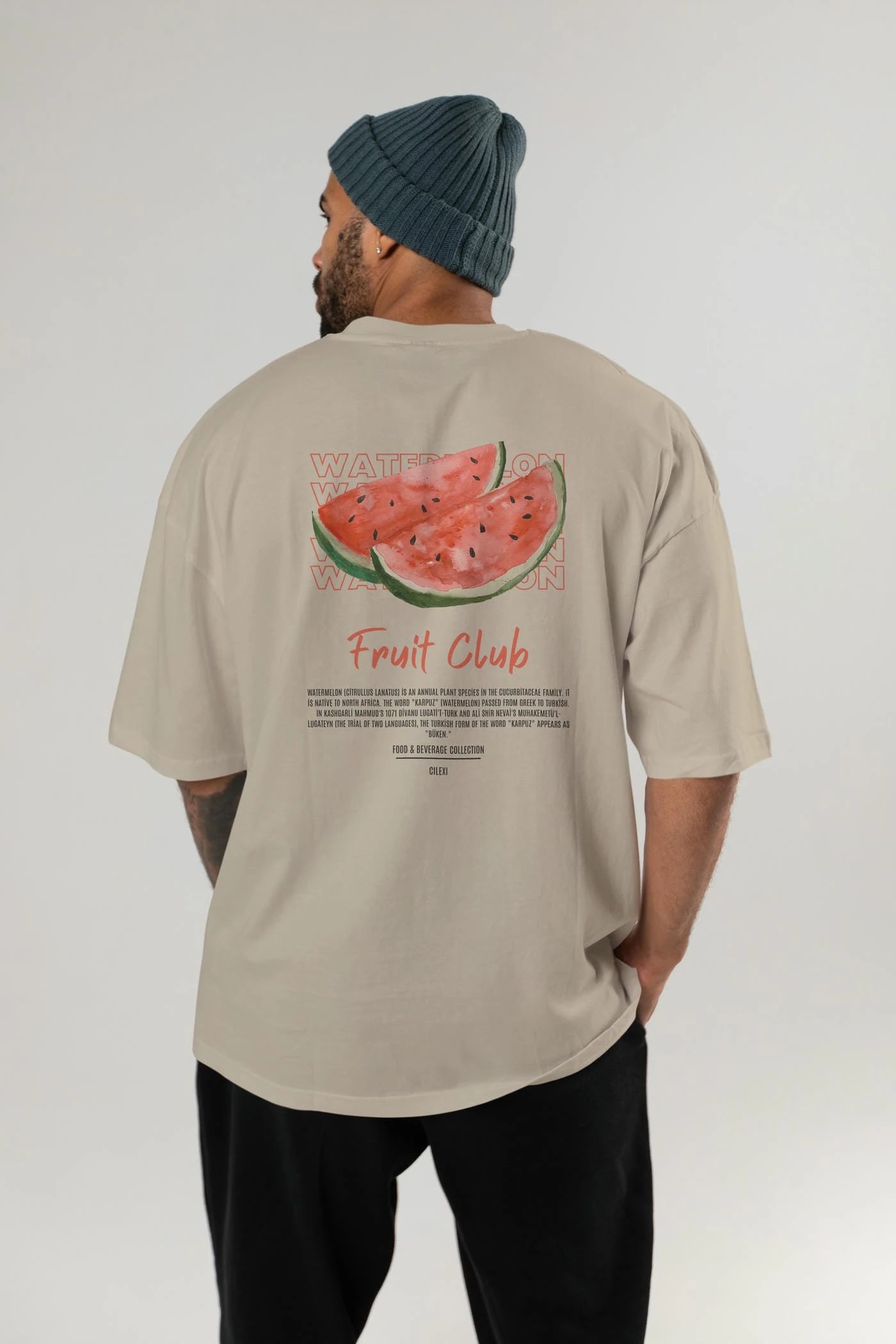 Watermelon Arka Baskılı Oversize t-shirt Erkek Kadın Pamuk Bisiklet Yaka tişort