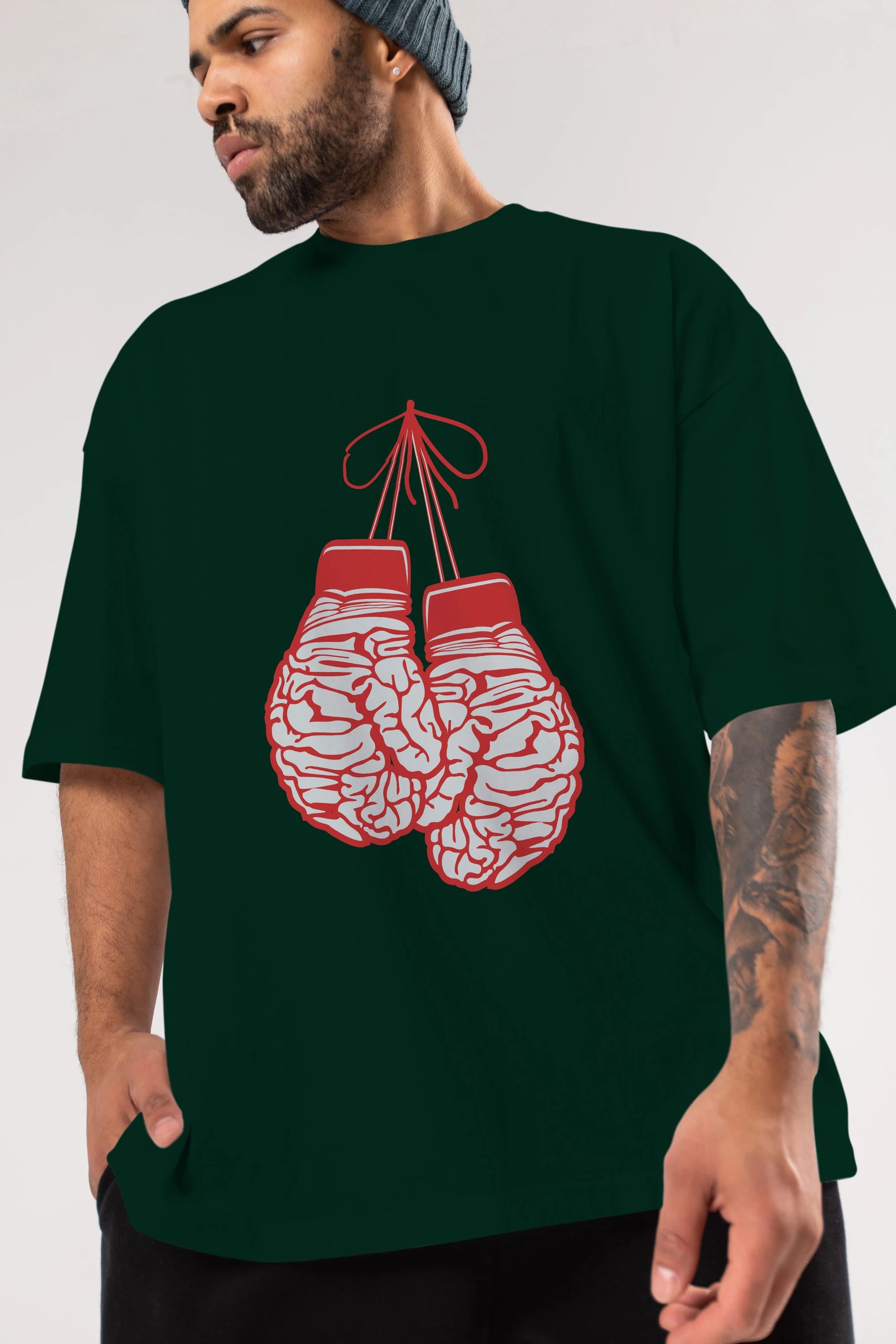 Brain Gloves Ön Baskılı Oversize t-shirt %100 pamuk Erkek Kadın Unisex