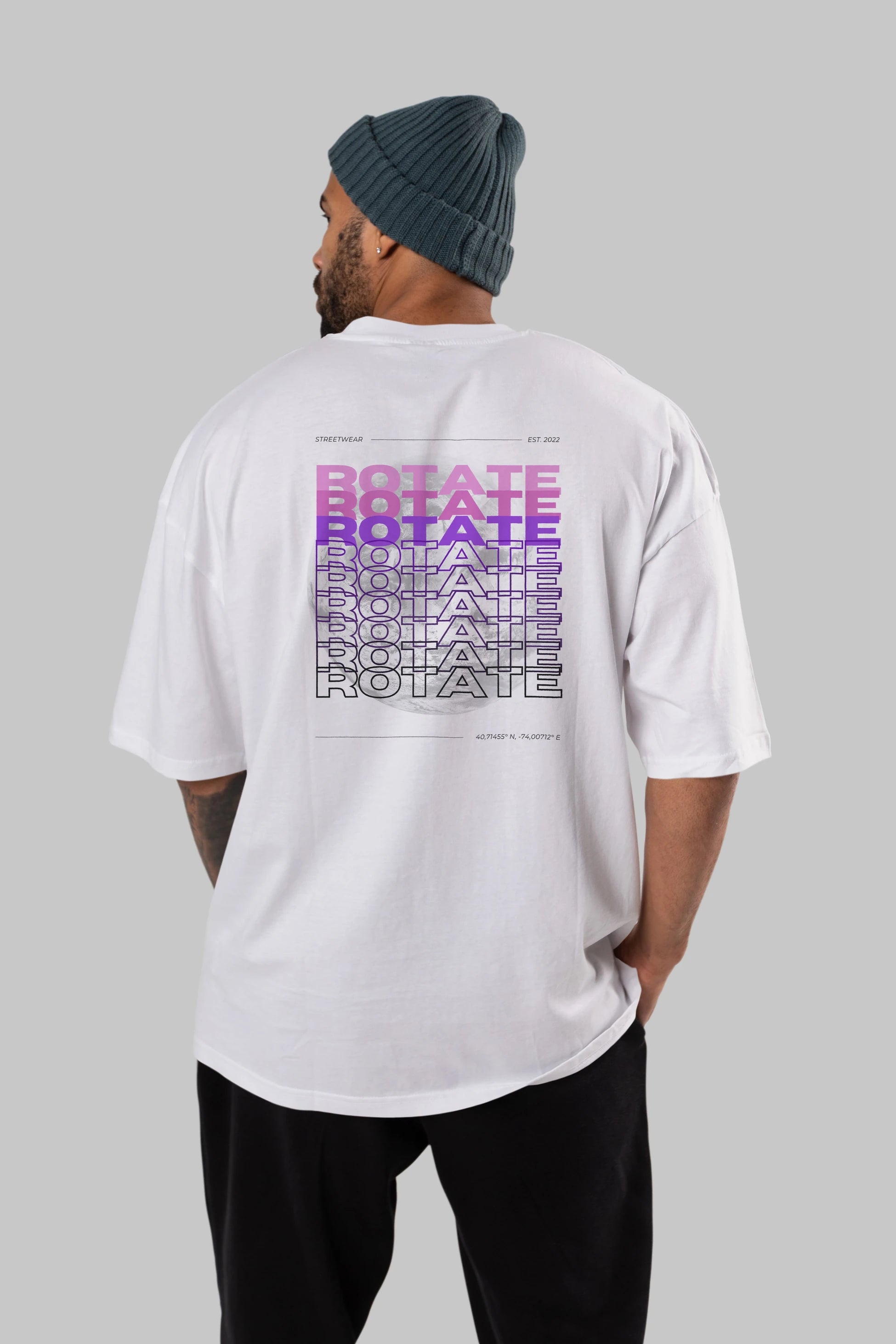 Rotate Yazılı Arka Baskılı Oversize t-shirt Erkek Kadın Unisex