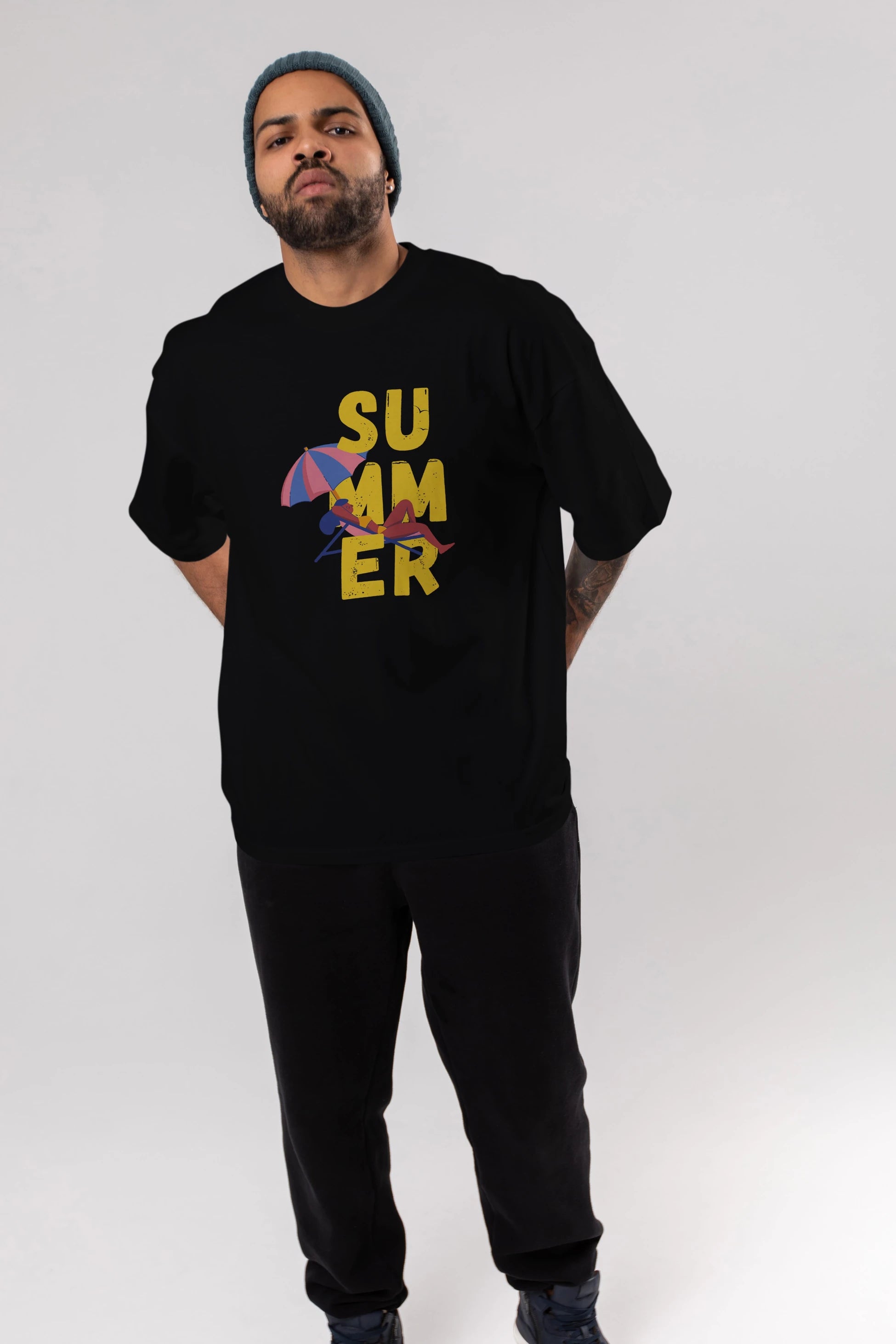 Summer Yazılı Ön Baskılı Oversize t-shirt Erkek Kadın Unisex