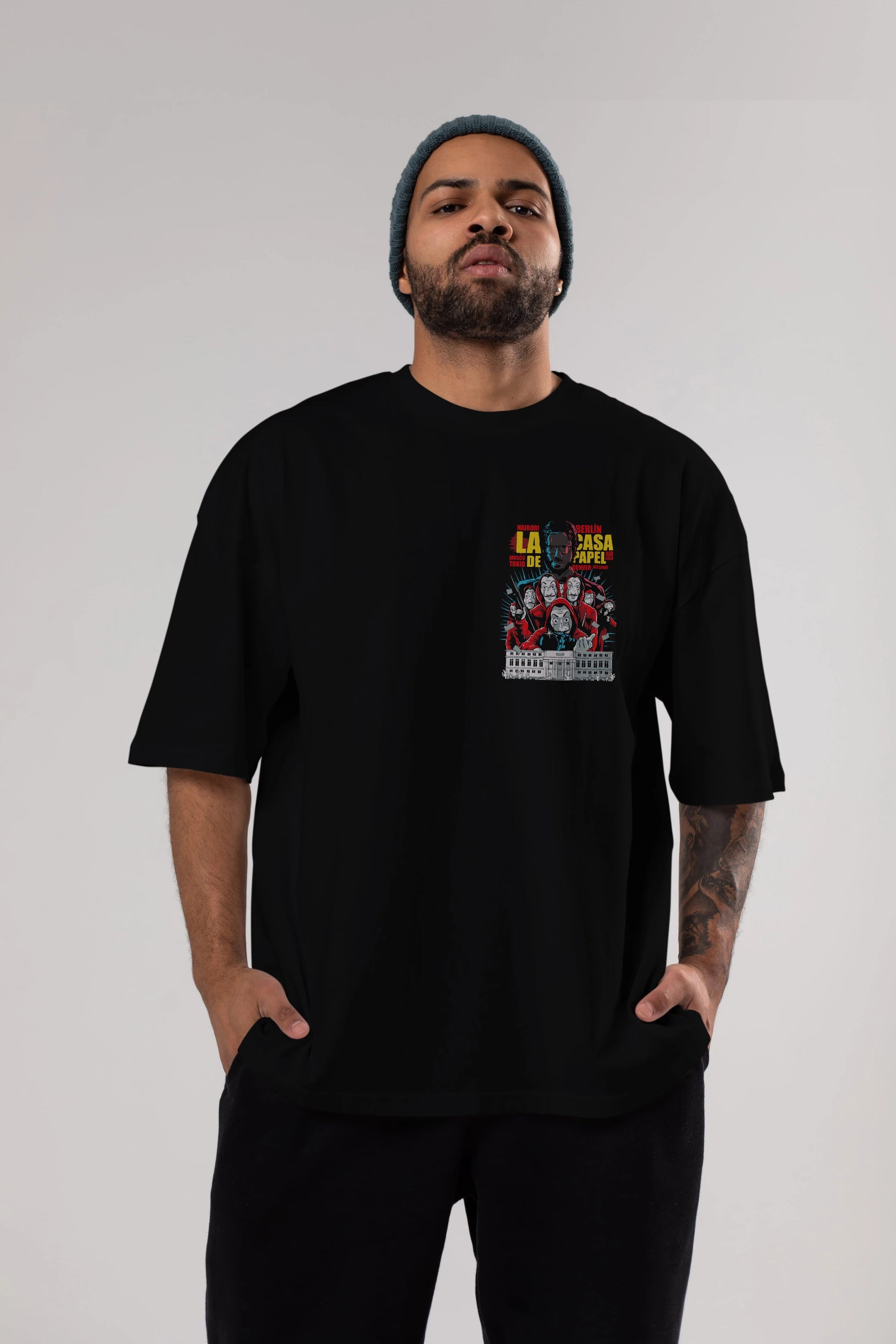 La Casa De Papel (6) Ön Sol Baskılı Oversize t-shirt Erkek Kadın Unisex %100 Pamuk Bisiklet Yaka tişort
