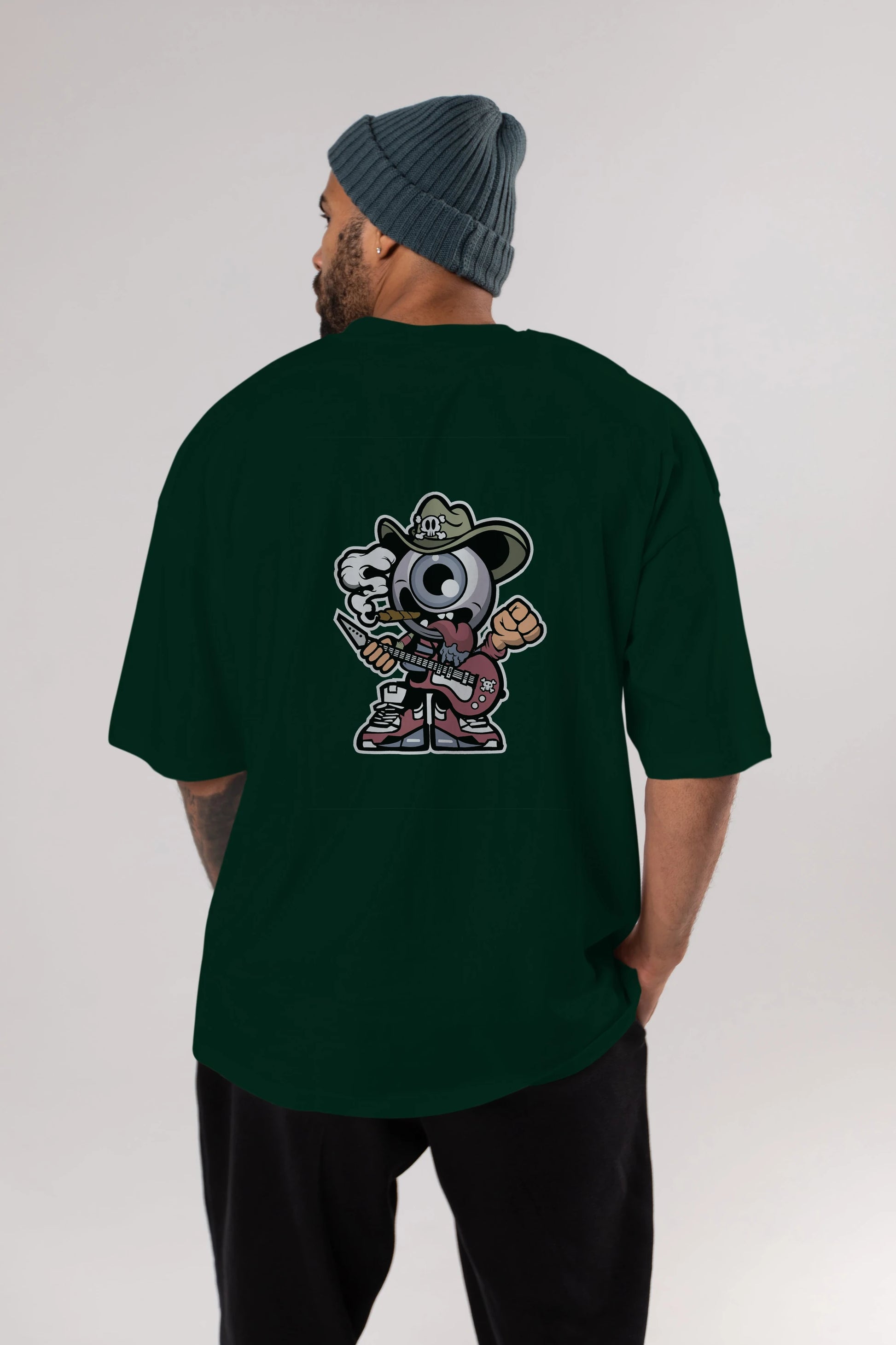 Eyeball Rockstar Cowboy Arka Baskılı Oversize t-shirt Erkek Kadın Unisex %100 Pamuk tişort