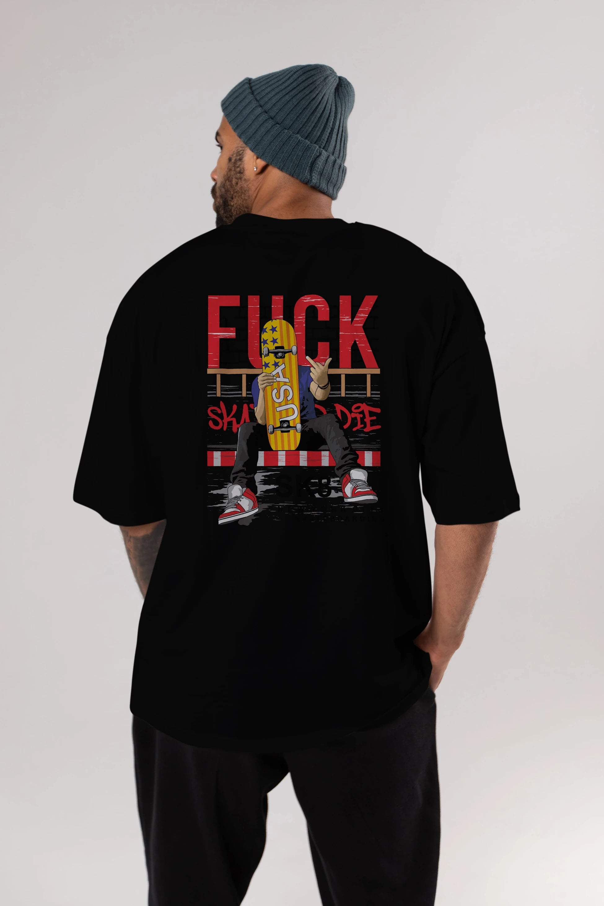 Skate or Die Arka Baskılı Oversize t-shirt Erkek Kadın Unisex
