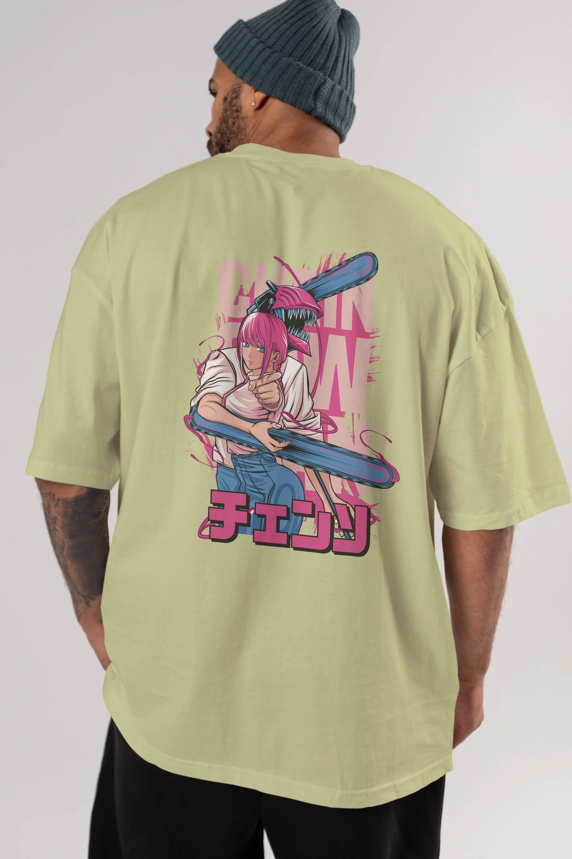 DENJI and MAKIMA Anime Arka Baskılı Oversize t-shirt Erkek Kadın Unisex