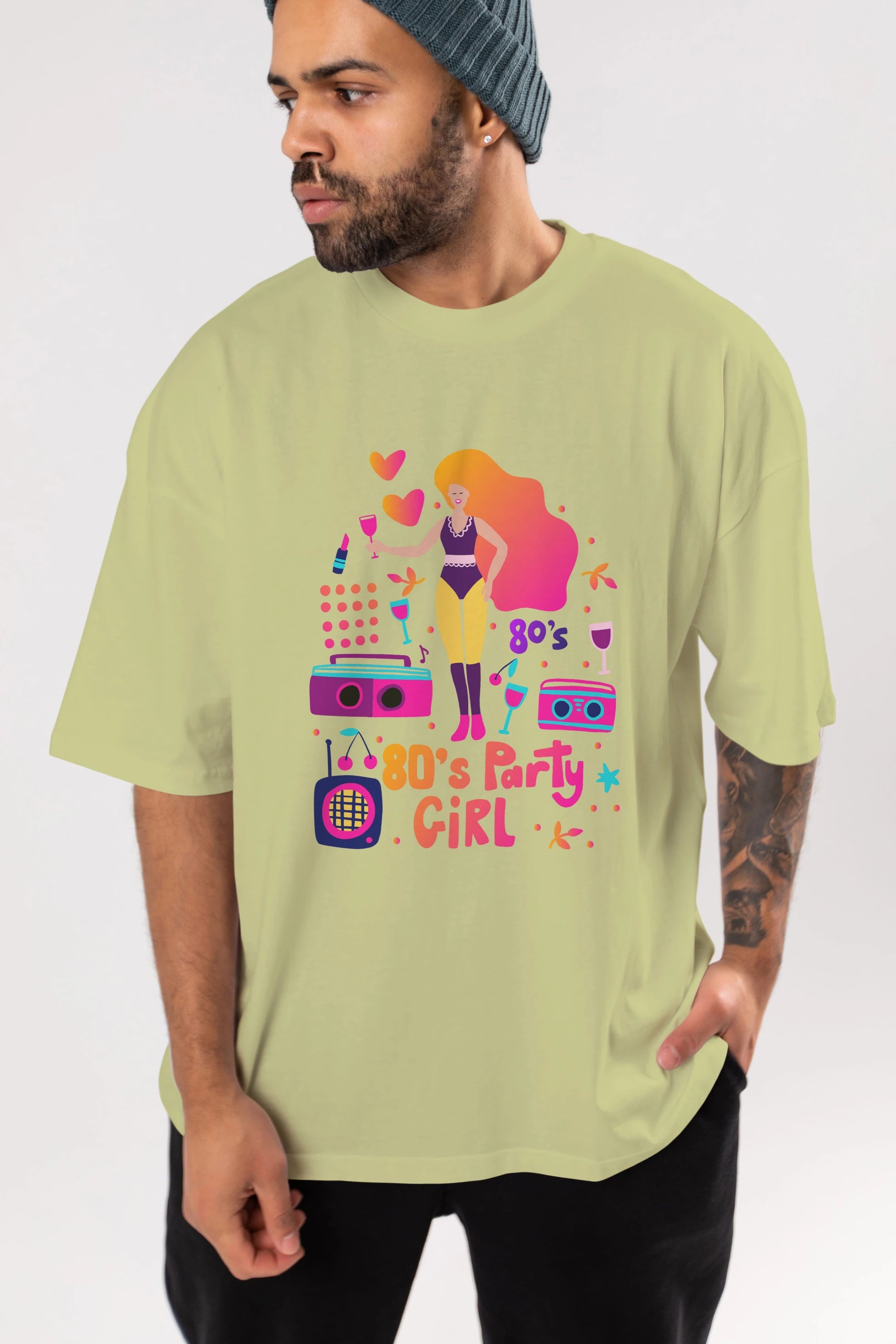 Retro Girl Party Ön Baskılı Oversize t-shirt Erkek Kadın Unisex