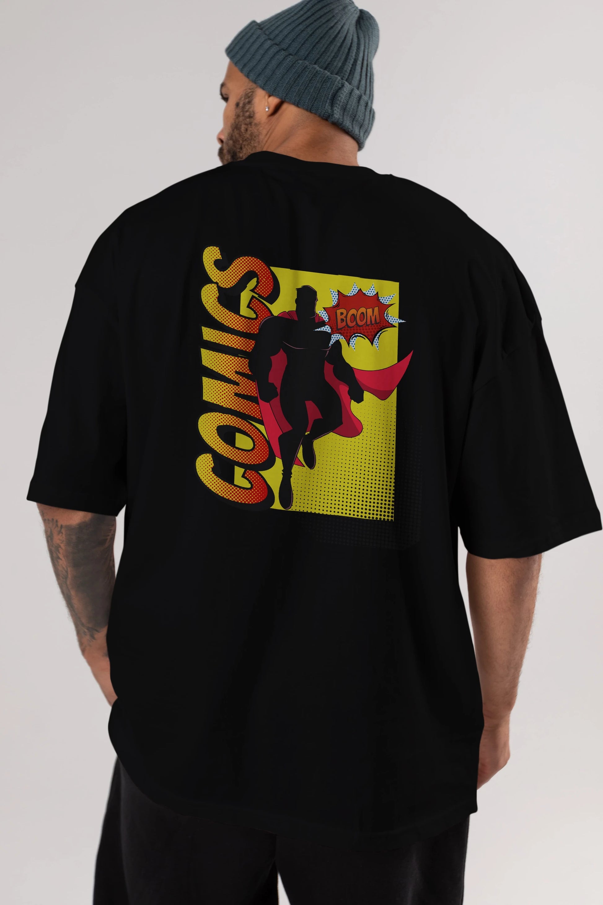 Comics Boom Arka Baskılı Oversize t-shirt Erkek Kadın Unisex