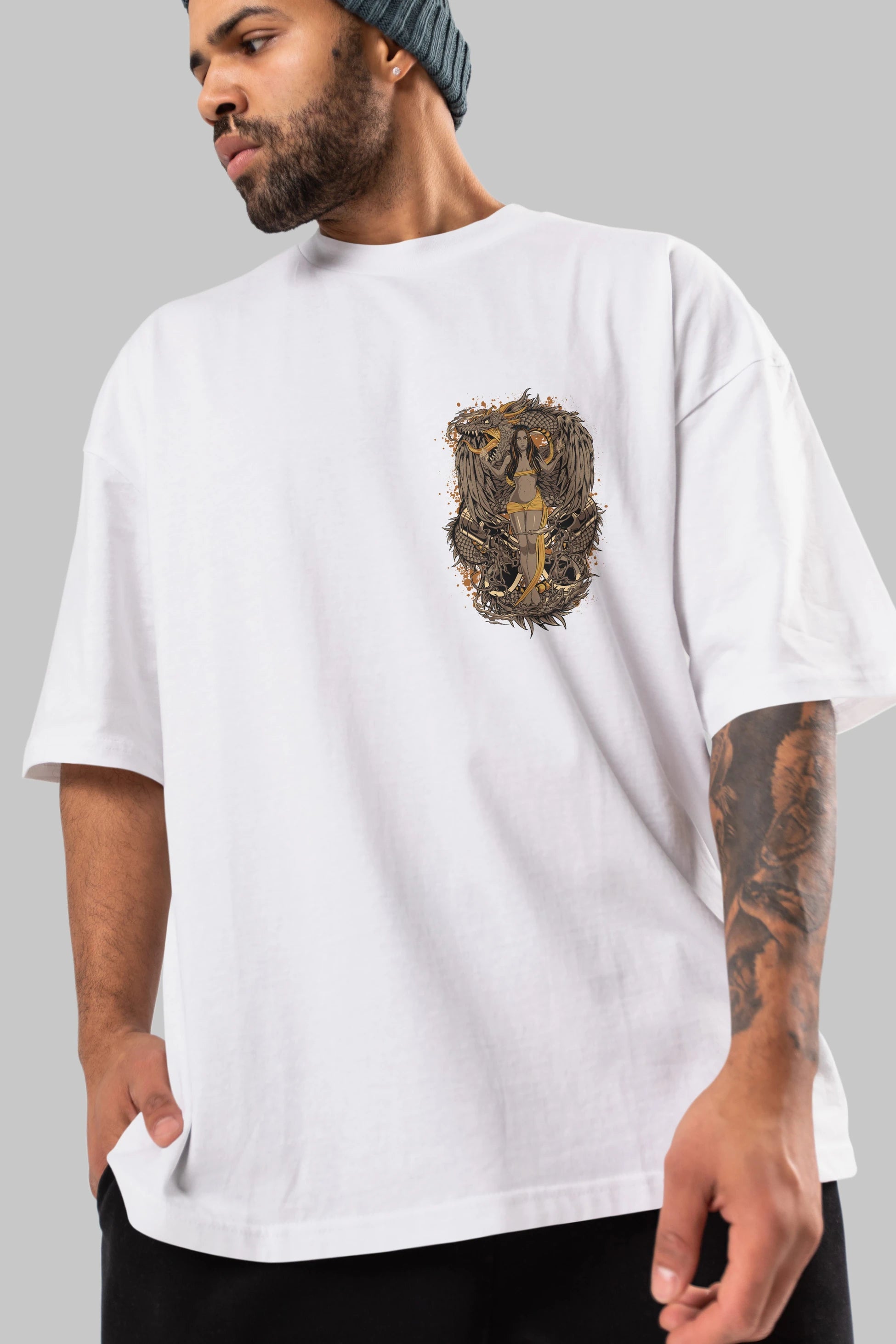 TRIBAL (3) Ön Sol Baskılı Oversize t-shirt Erkek Kadın Unisex %100 Pamuk Bisiklet Yaka tişort