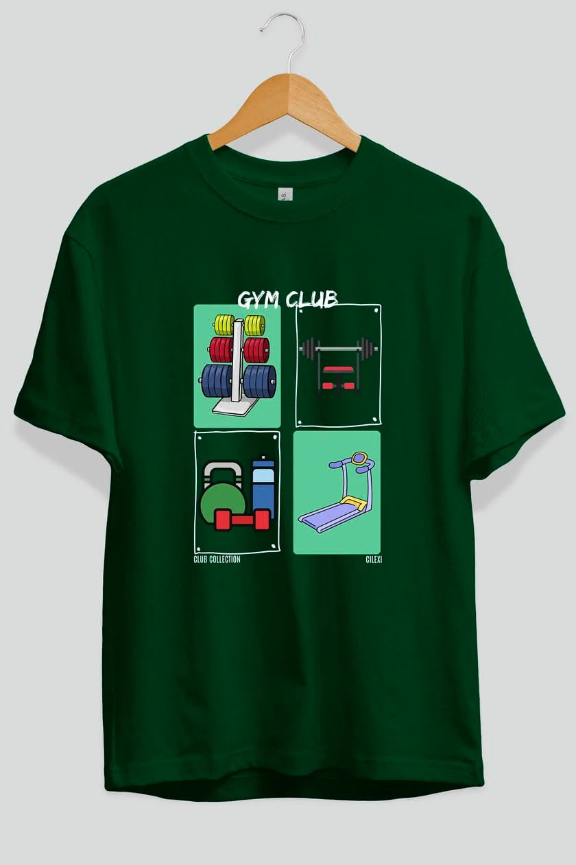 Gym Club ön Baskılı Oversize t-shirt Erkek Kadın %100 Pamuk Bisiklet Yaka tişort