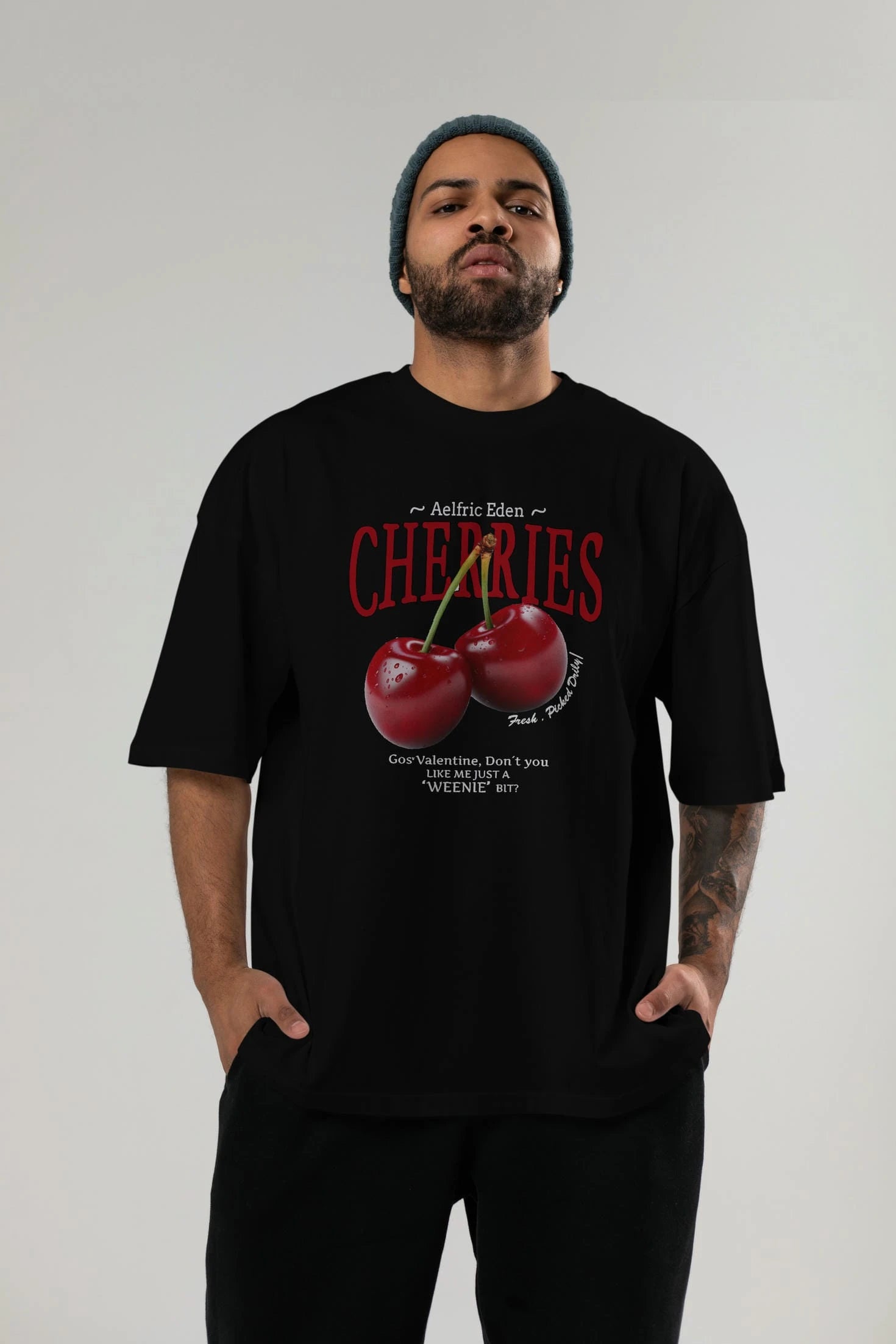 Cherry Cherries Ön Baskılı Oversize t-shirt Erkek Kadın Pamuk Bisiklet Yaka tişort