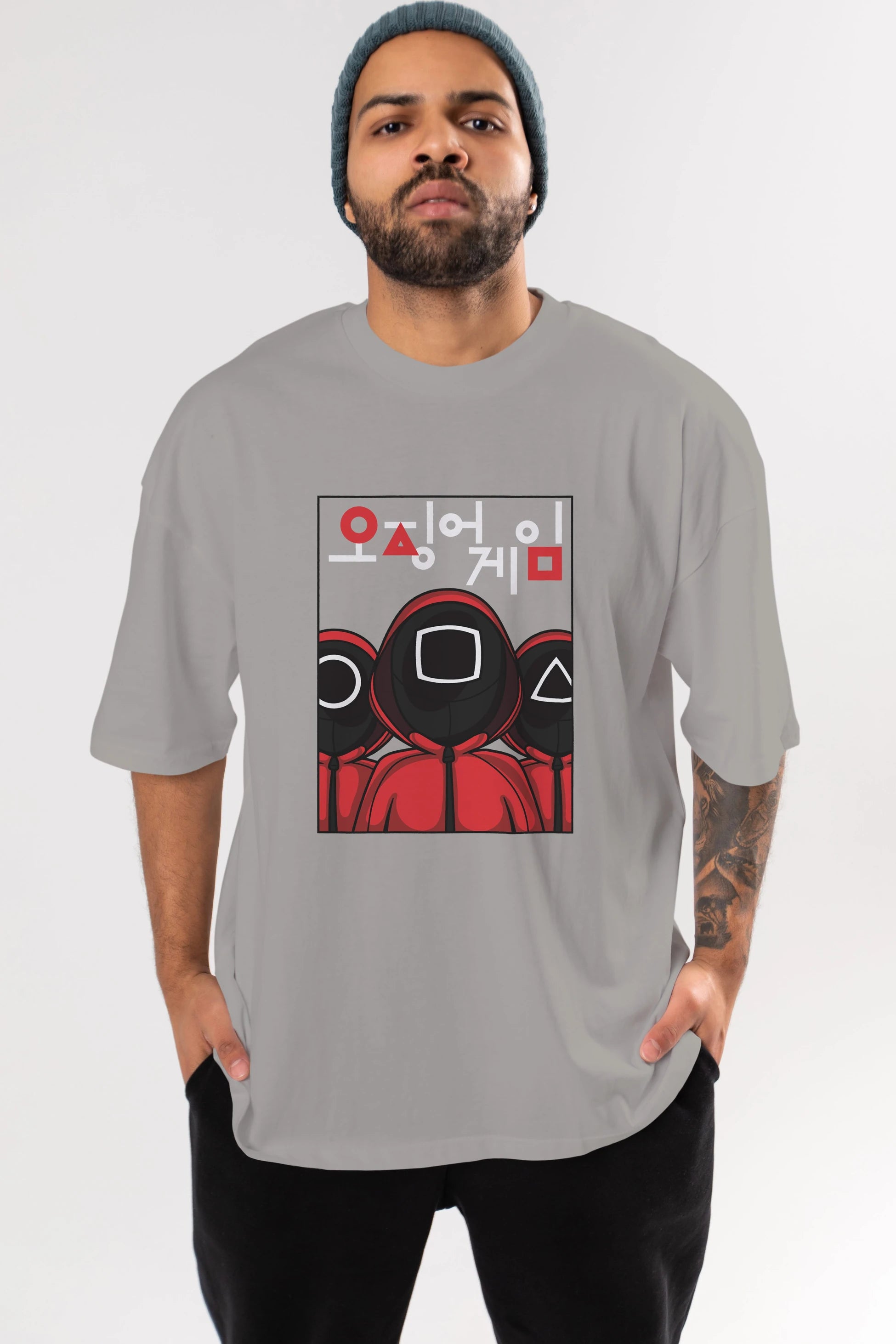 Squid Game (7) Ön Baskılı Oversize t-shirt Erkek Kadın Unisex %100 Pamuk Bisiklet Yaka tişort
