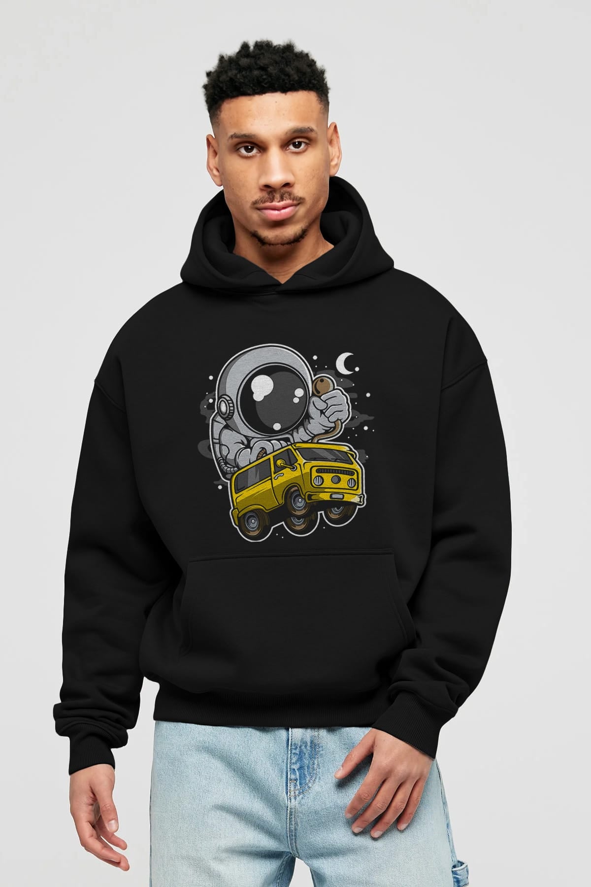 Astronaut Car Racer Ön Baskılı Hoodie Oversize Kapüşonlu Sweatshirt Erkek Kadın Unisex