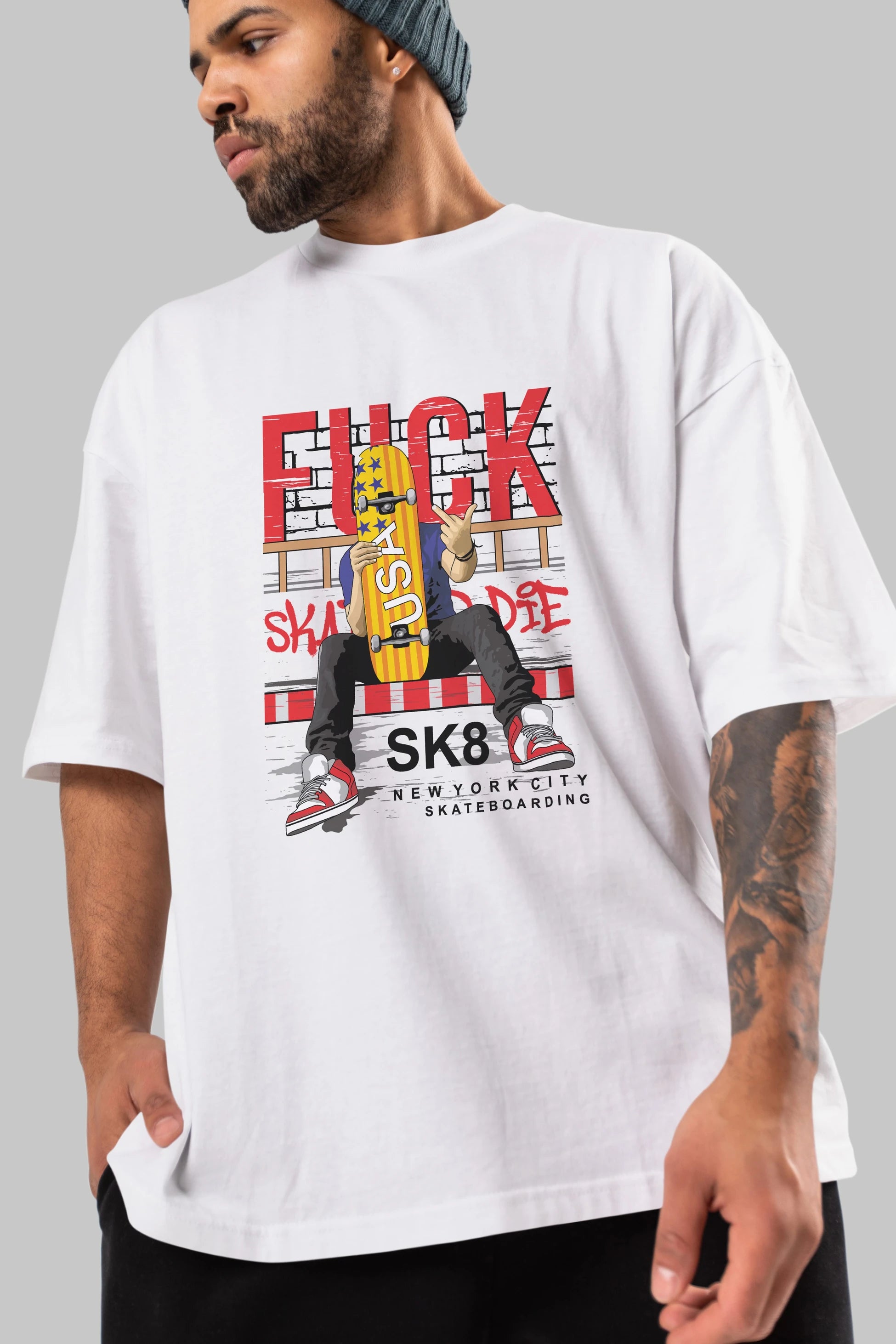 Skate or Die Ön Baskılı Oversize t-shirt Erkek Kadın Unisex