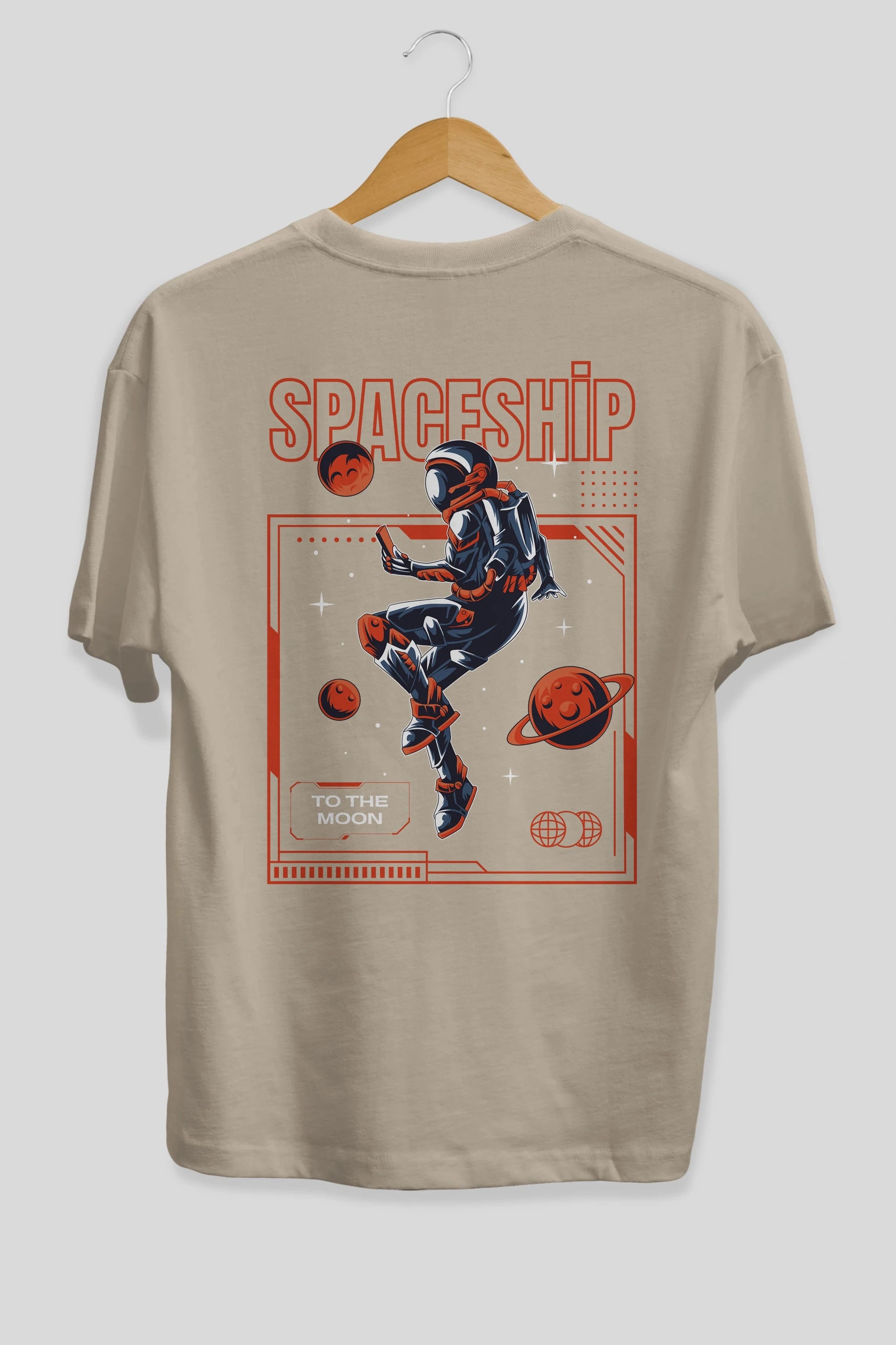 Spaceship Arka Baskılı Oversize t-shirt Erkek Kadın Unisex