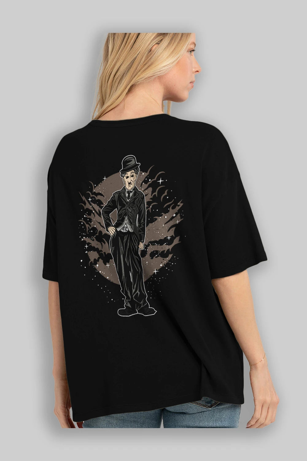 CHAPLIN Arka Baskılı Oversize t-shirt Erkek Kadın Unisex %100 Pamuk