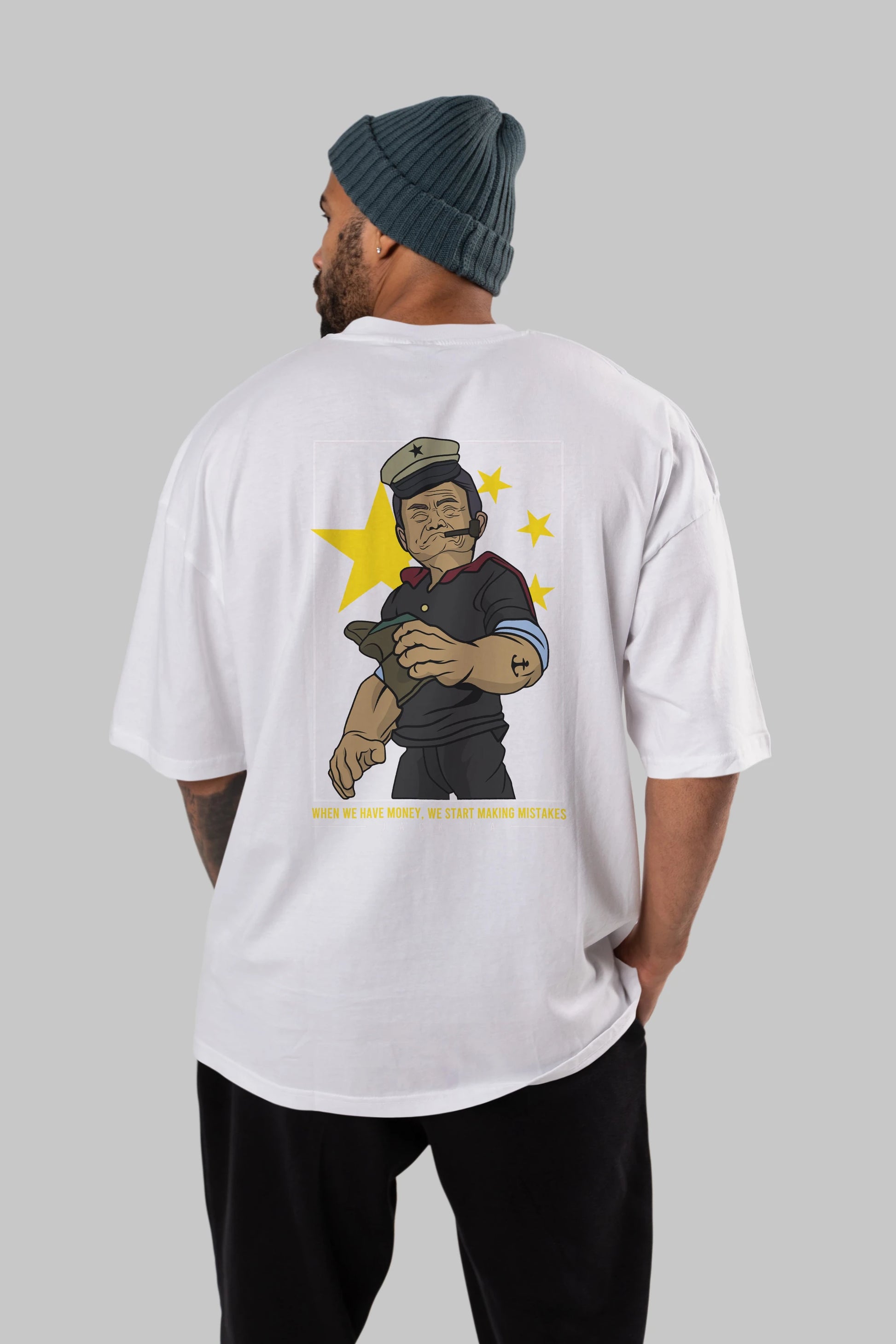 Popeye Jack Ma Arka Baskılı Oversize t-shirt Erkek Kadın Unisex %100 Pamuk tişort