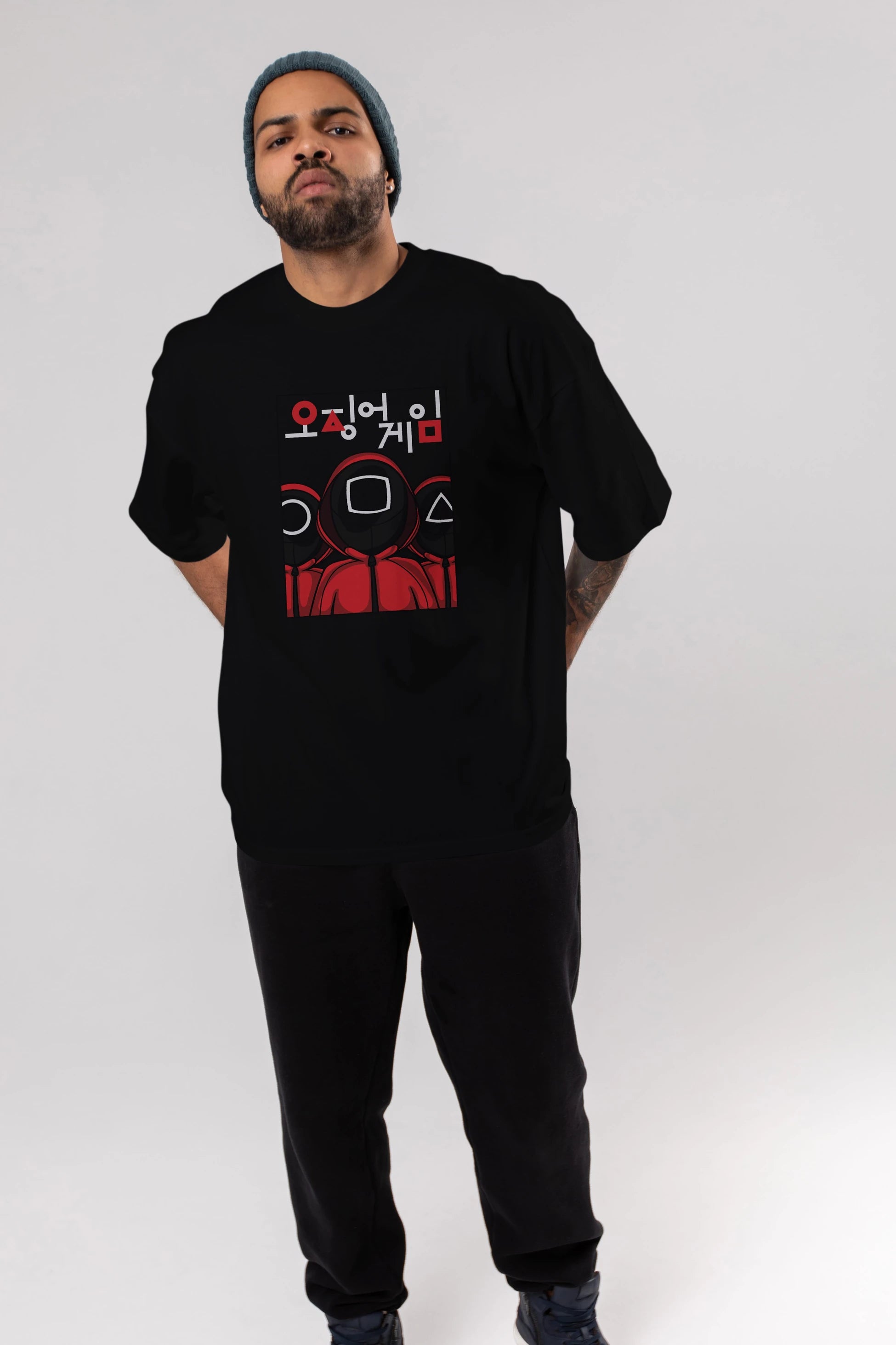 Squid Game (7) Ön Baskılı Oversize t-shirt Erkek Kadın Unisex %100 Pamuk Bisiklet Yaka tişort