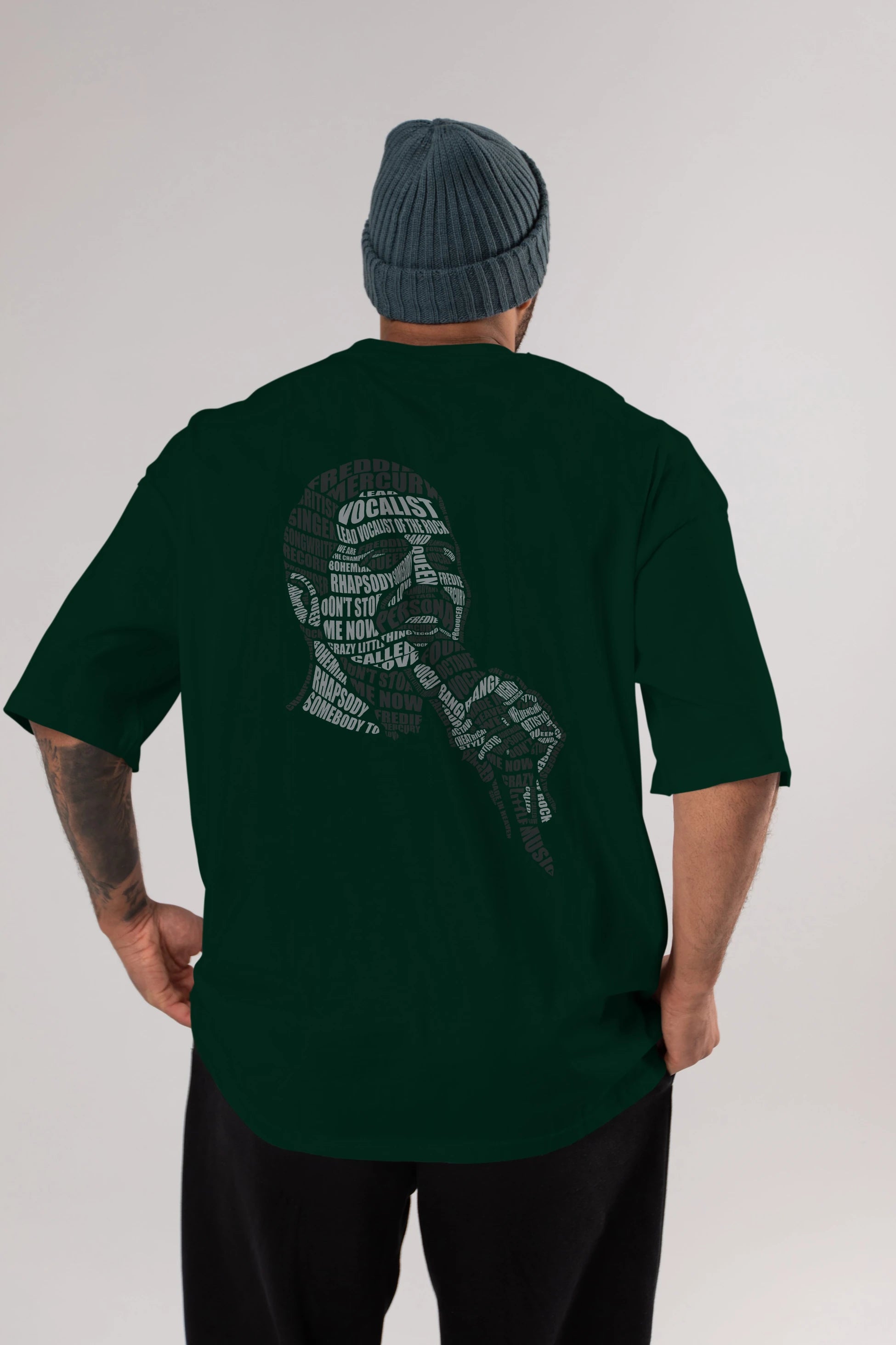 Freddy Mercuri Calligram Arka Baskılı Oversize t-shirt %100 pamuk Erkek Kadın Unisex