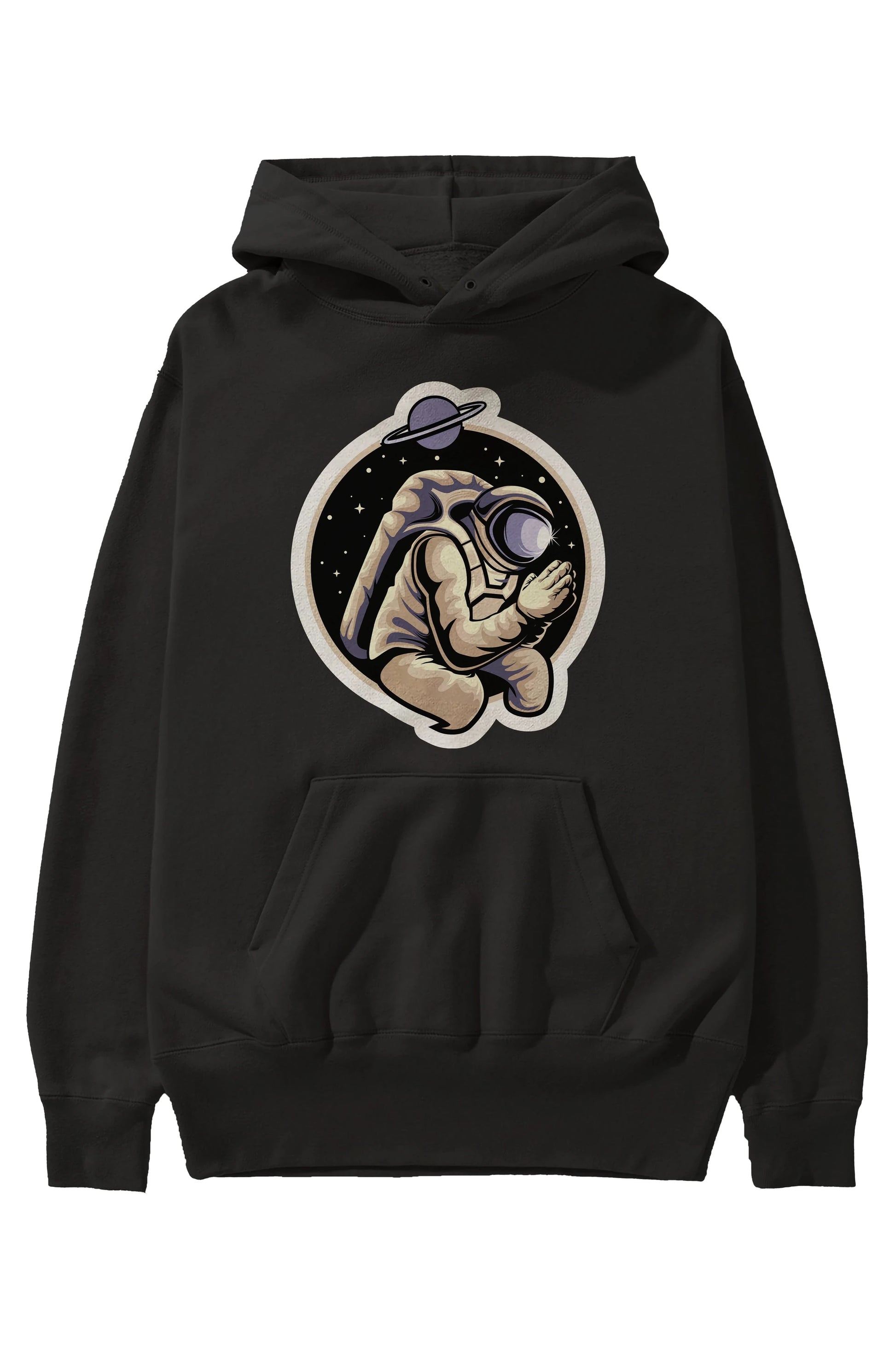 Astronaut Praying Sticker Ön Baskılı Hoodie Oversize Kapüşonlu Sweatshirt Erkek Kadın Unisex