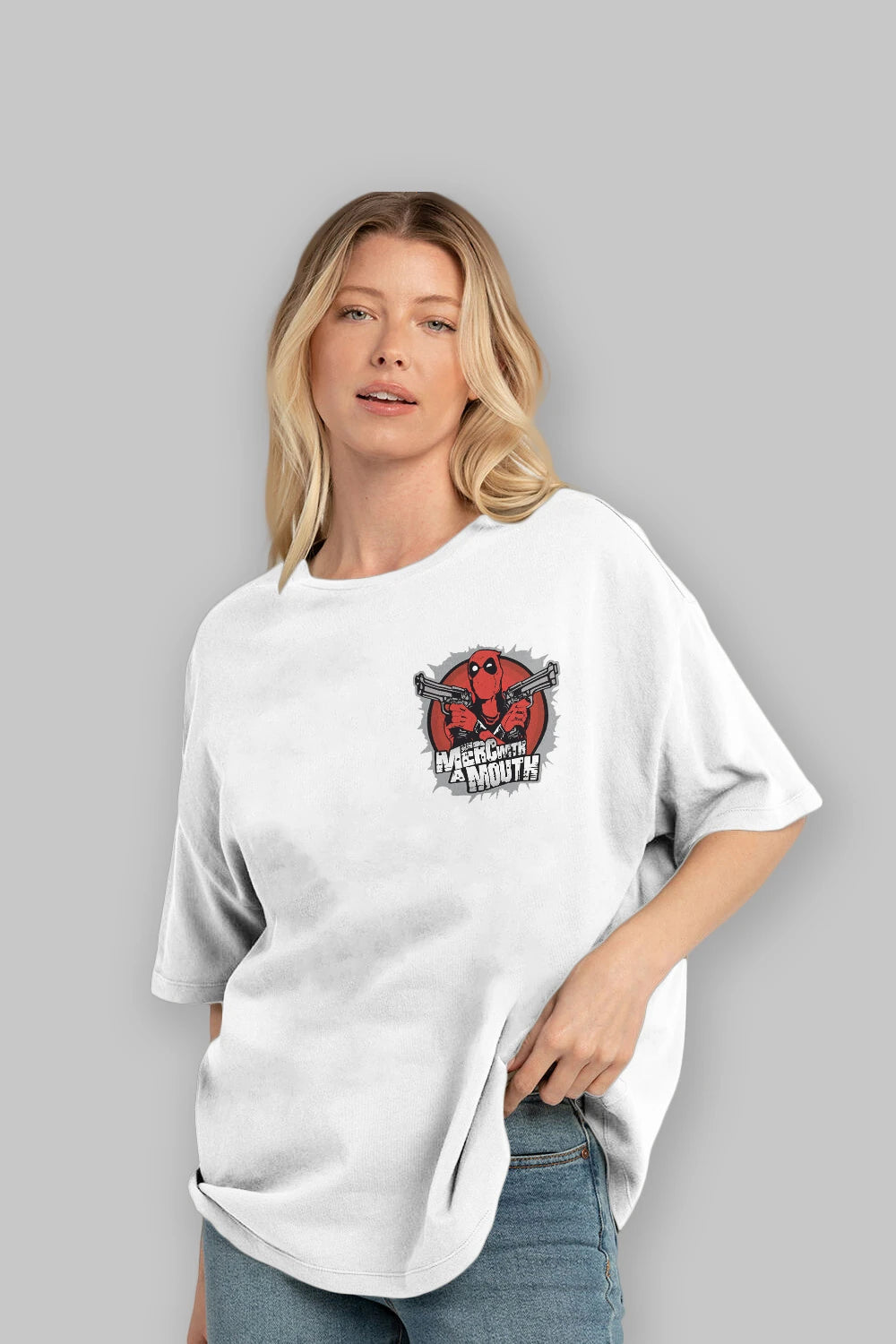 Deadpool (13) Ön Sol Baskılı Oversize t-shirt Erkek Kadın Unisex %100 Pamuk Bisiklet Yaka tişort