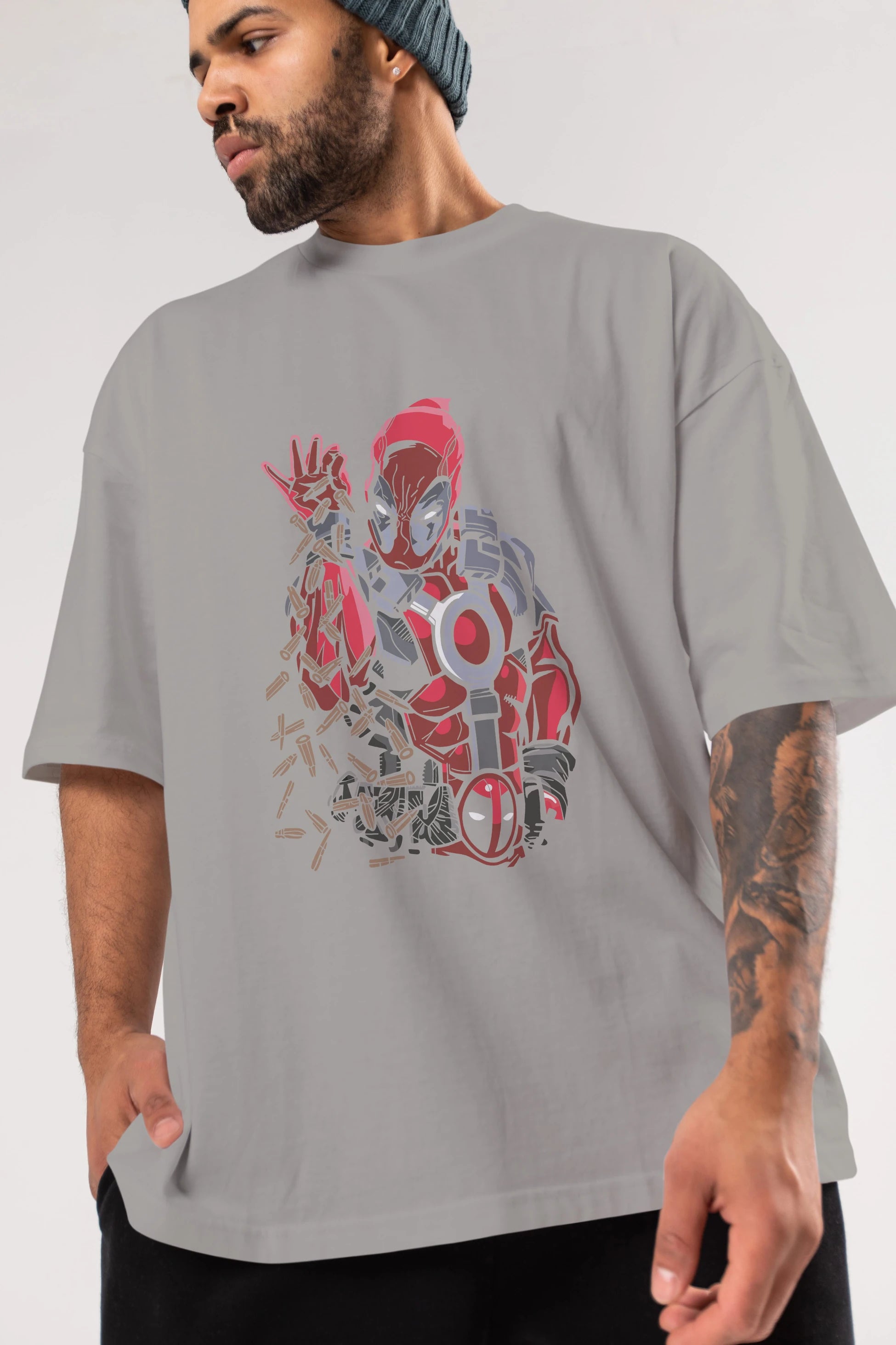 Deadpool (2) Ön Baskılı Oversize t-shirt Erkek Kadın Unisex %100 Pamuk Bisiklet Yaka tişort