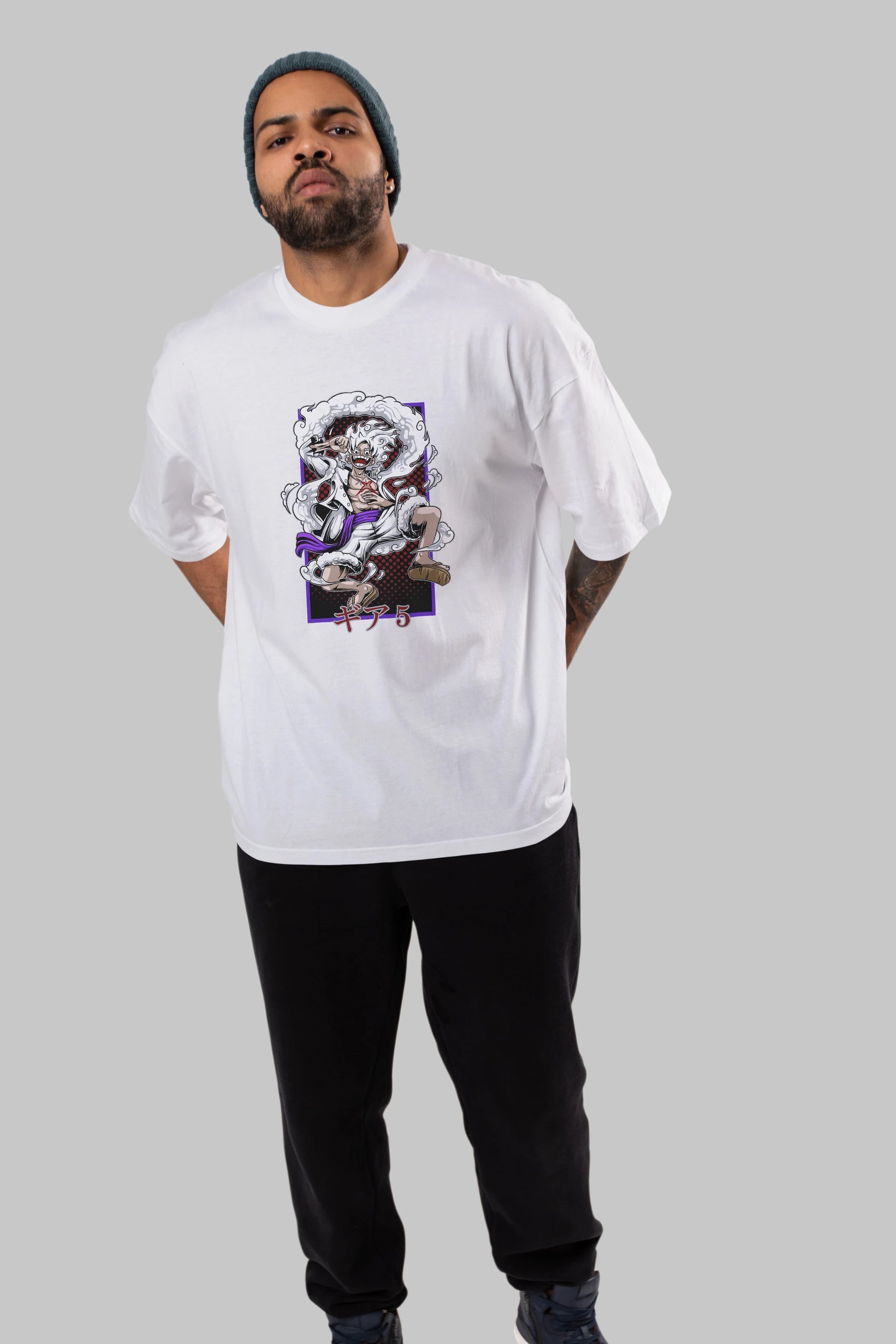 LUFFY GEAR 5 RECUADRO Anime Ön Baskılı Oversize t-shirt %100 pamuk Erkek Kadın Unisex