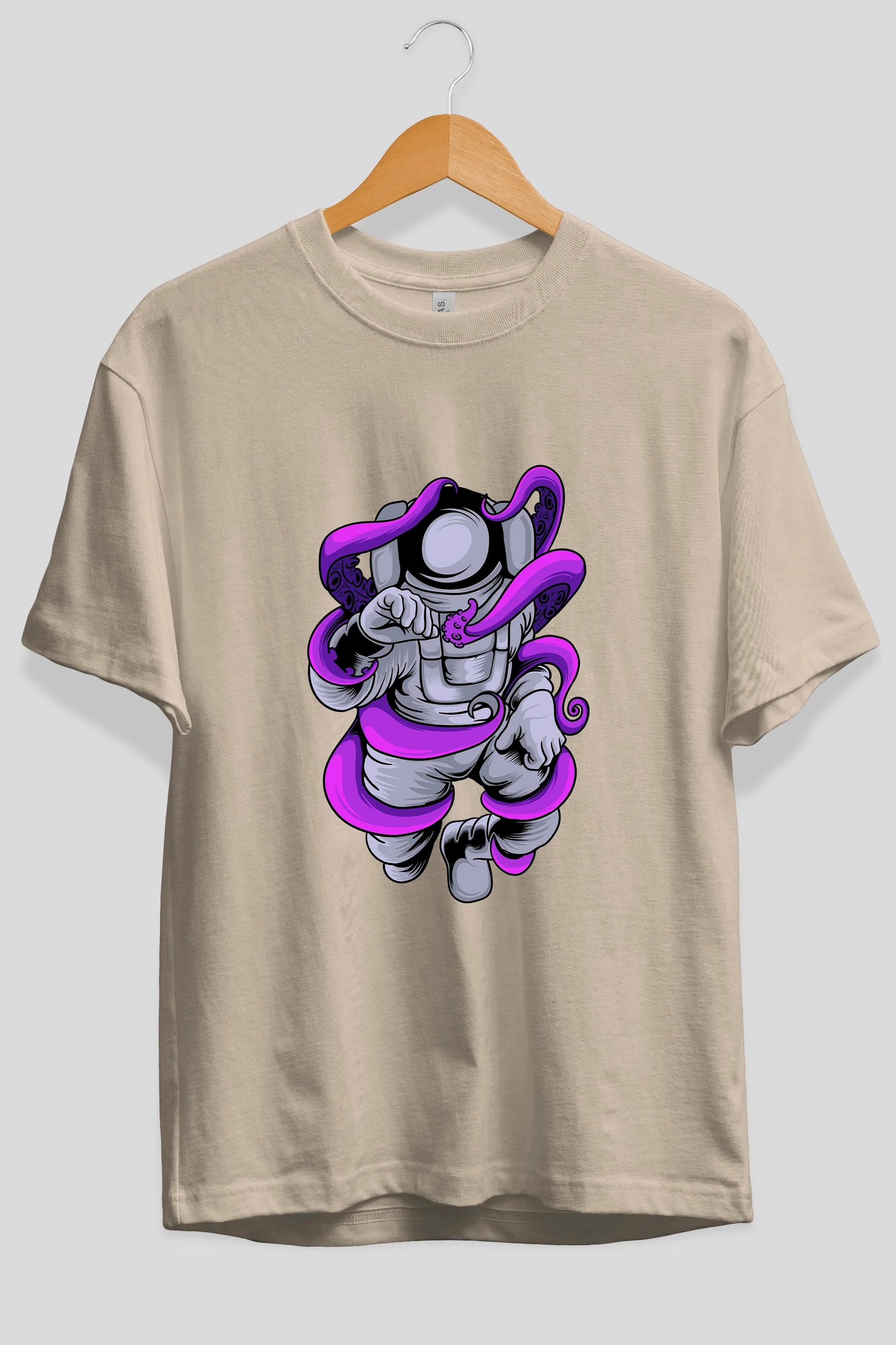 Astronaut fighting octopus Ön Baskılı Oversize t-shirt Erkek Kadın Unisex