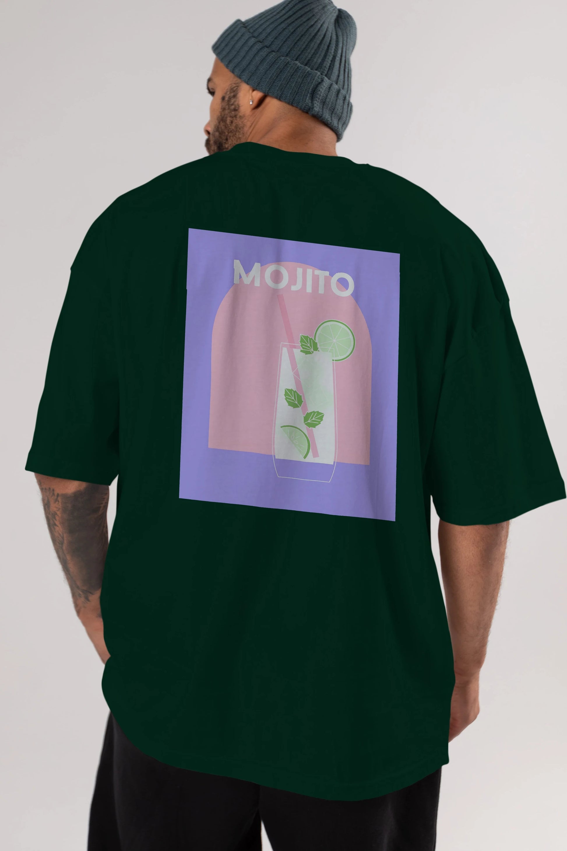 Mojito 2 Arka Baskılı Oversize t-shirt Erkek Kadın Unisex %100 Pamuk Bisiklet Yaka tişort