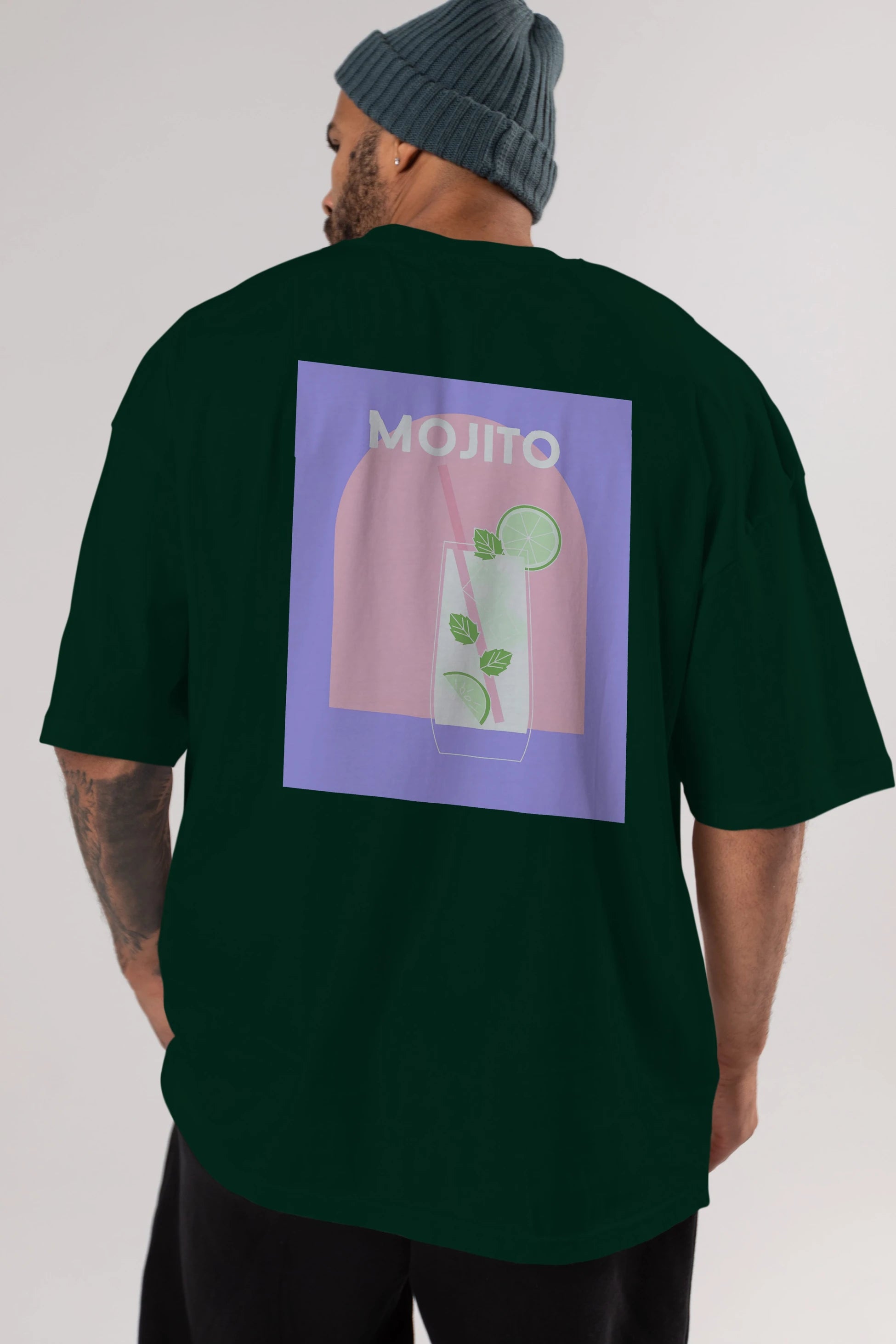 Mojito 2 Arka Baskılı Oversize t-shirt Erkek Kadın Unisex %100 Pamuk Bisiklet Yaka tişort
