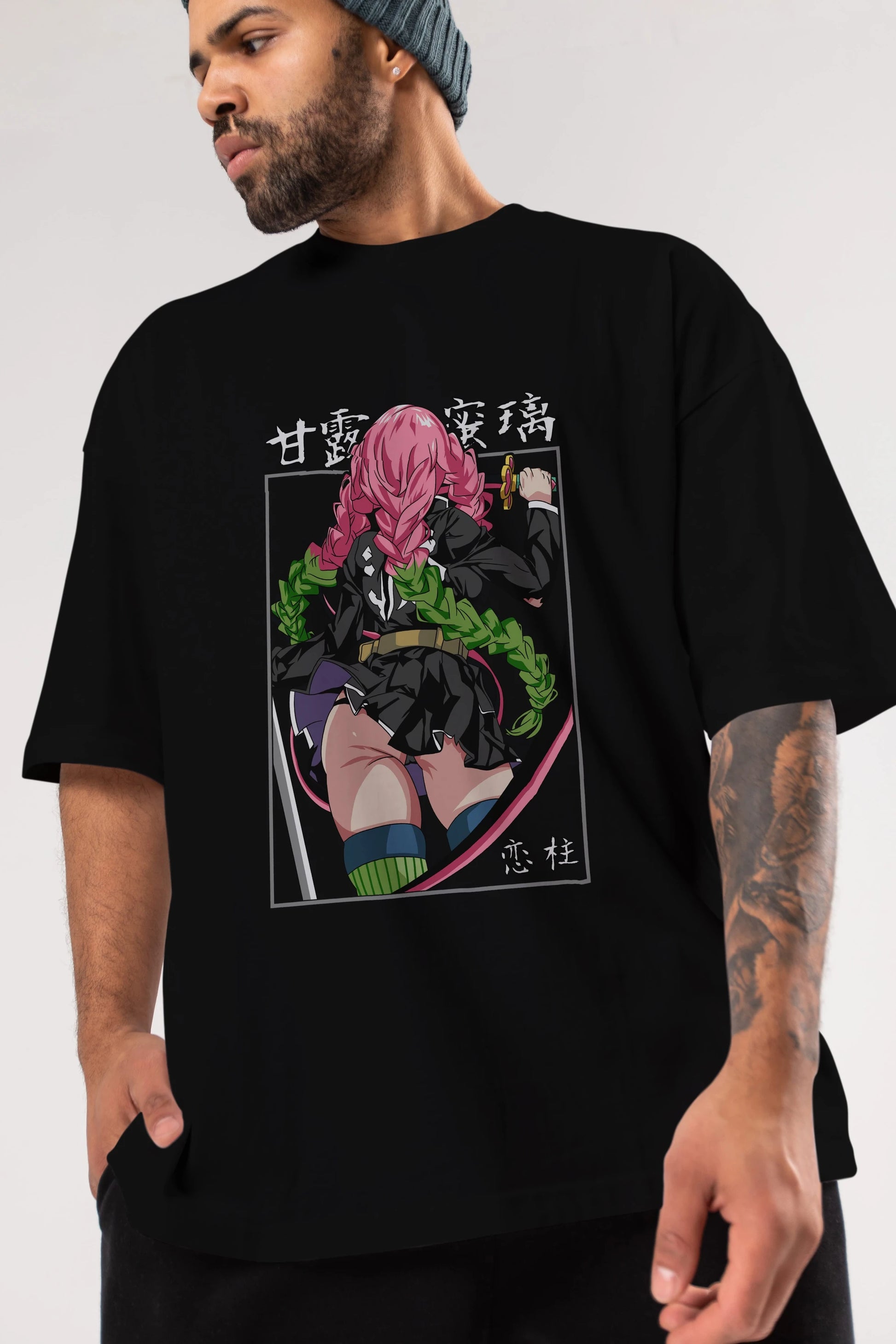 Mitsuri DEMONSLAYER Anime Ön Baskılı Oversize t-shirt %100 pamuk Erkek Kadın Unisex