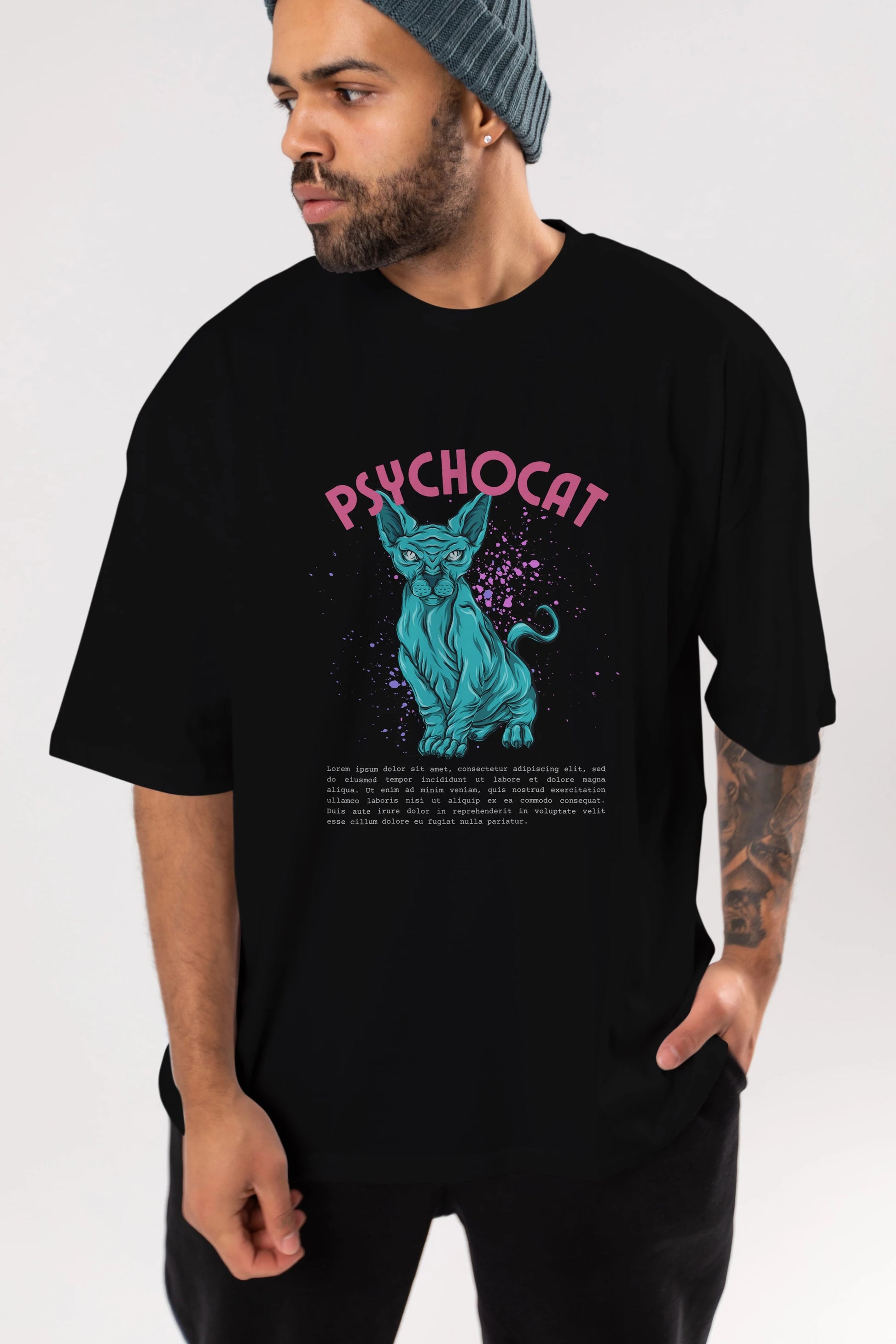 Psychocat Ön Baskılı Oversize t-shirt Erkek Kadın Unisex