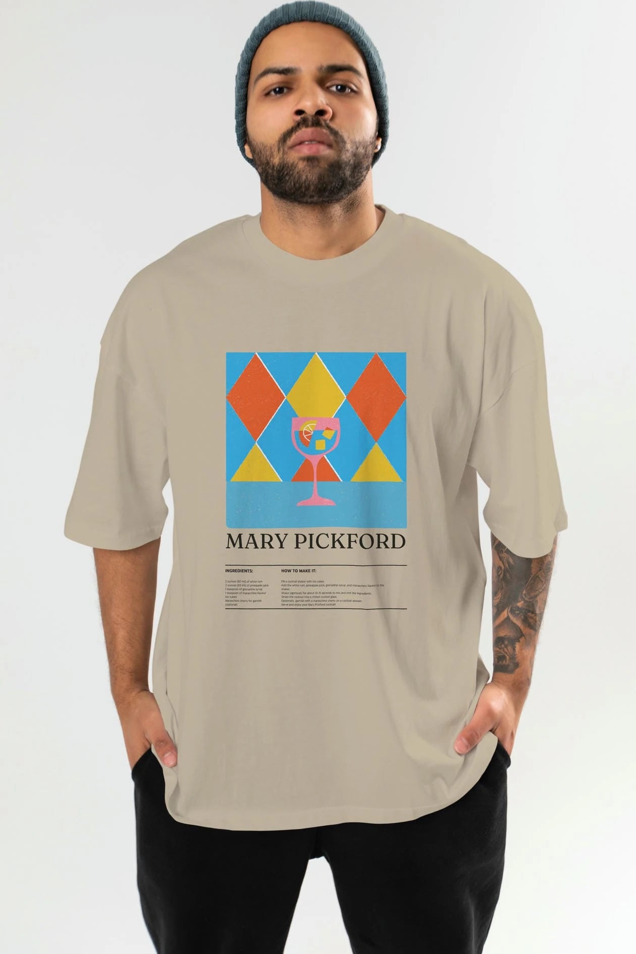 Mary Pickford Kokteyl Ön Baskılı Oversize t-shirt Erkek Kadın %100 Pamuk Bisiklet Yaka tişort