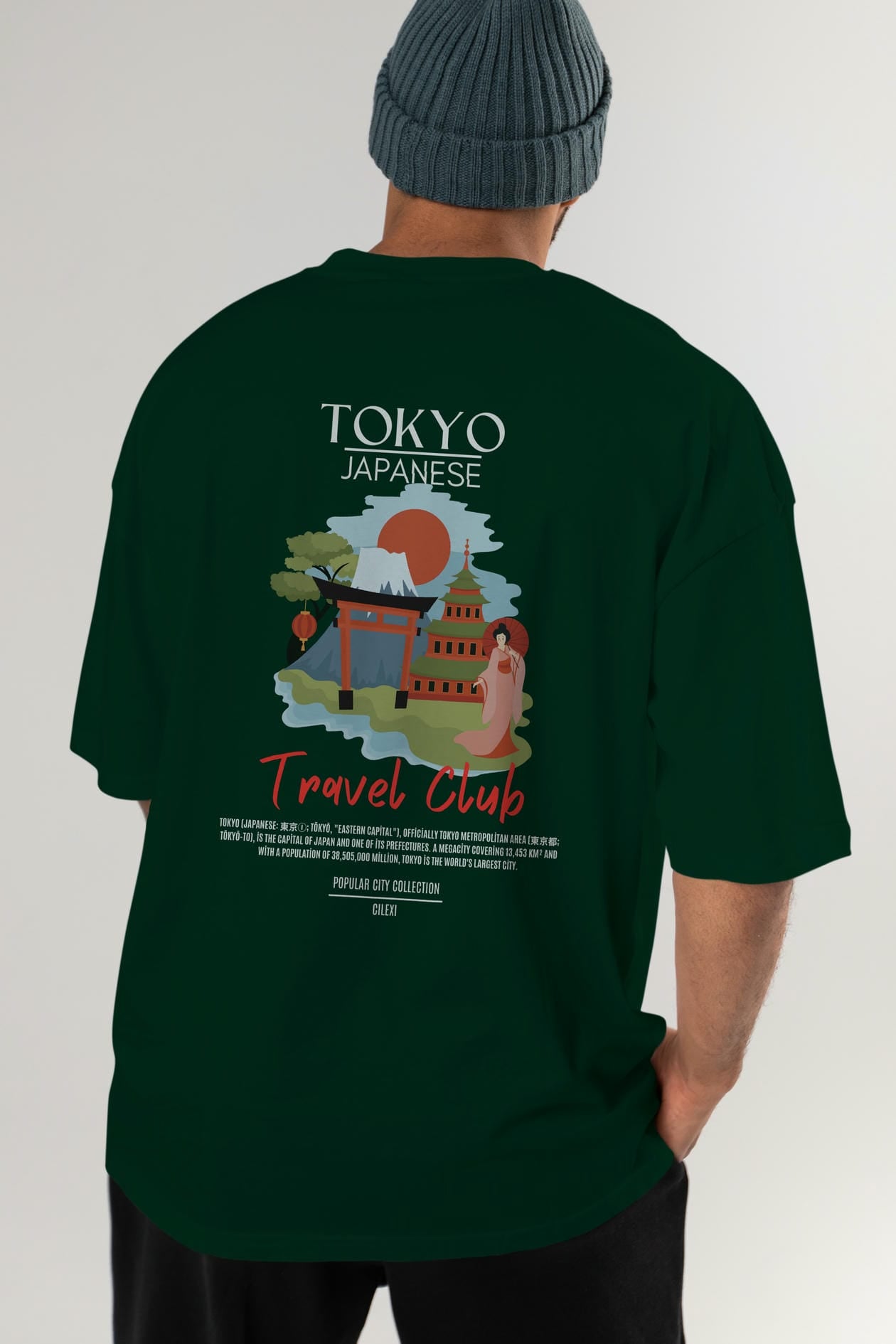 Tokyo Japanese Arka Baskılı Oversize t-shirt Erkek Kadın Pamuk Bisiklet Yaka tişort