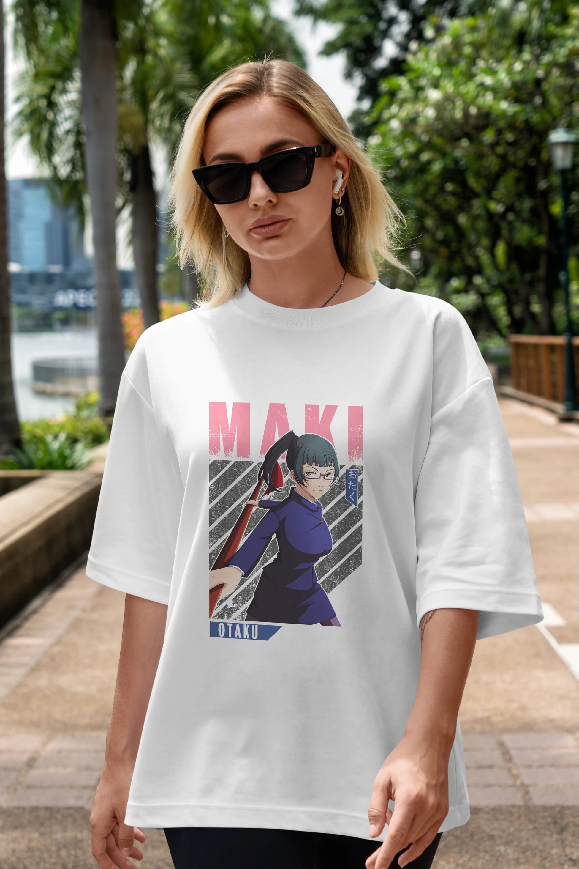 Maki Zenin CHAINSAWMAN Anime Ön Baskılı Oversize t-shirt %100 pamuk Erkek Kadın Unisex