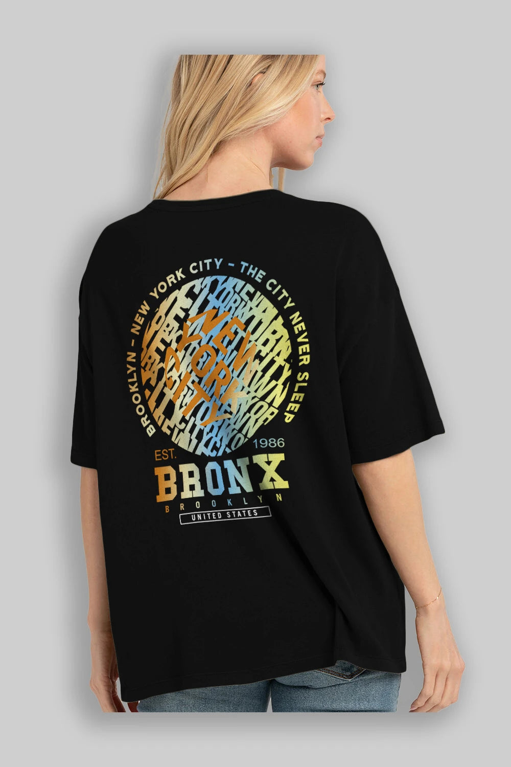 Brooklyn and New York City Arka Baskılı Oversize t-shirt Erkek Kadın Unisex
