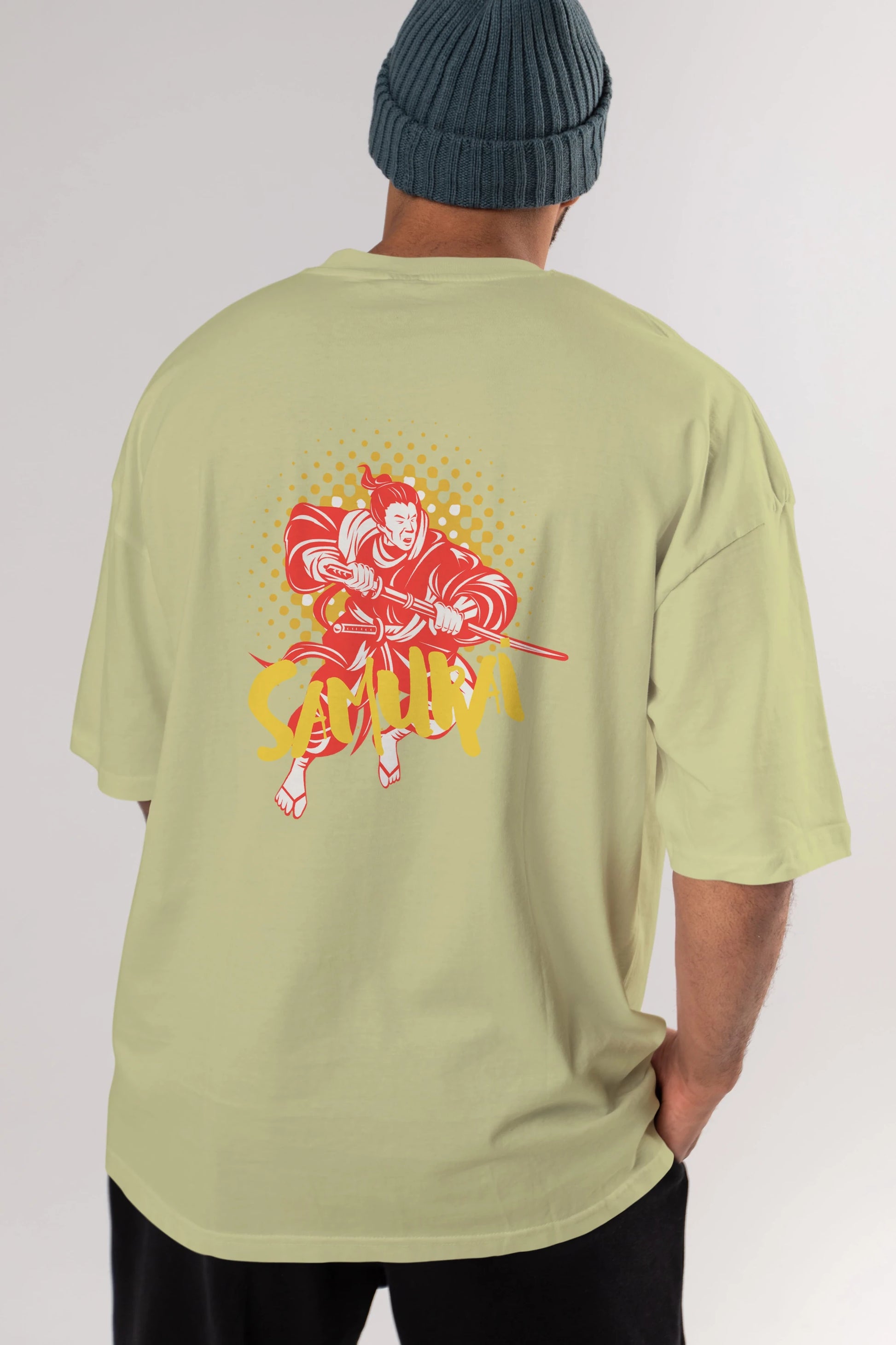 Samurai Arka Baskılı Oversize t-shirt Erkek Kadın Unisex