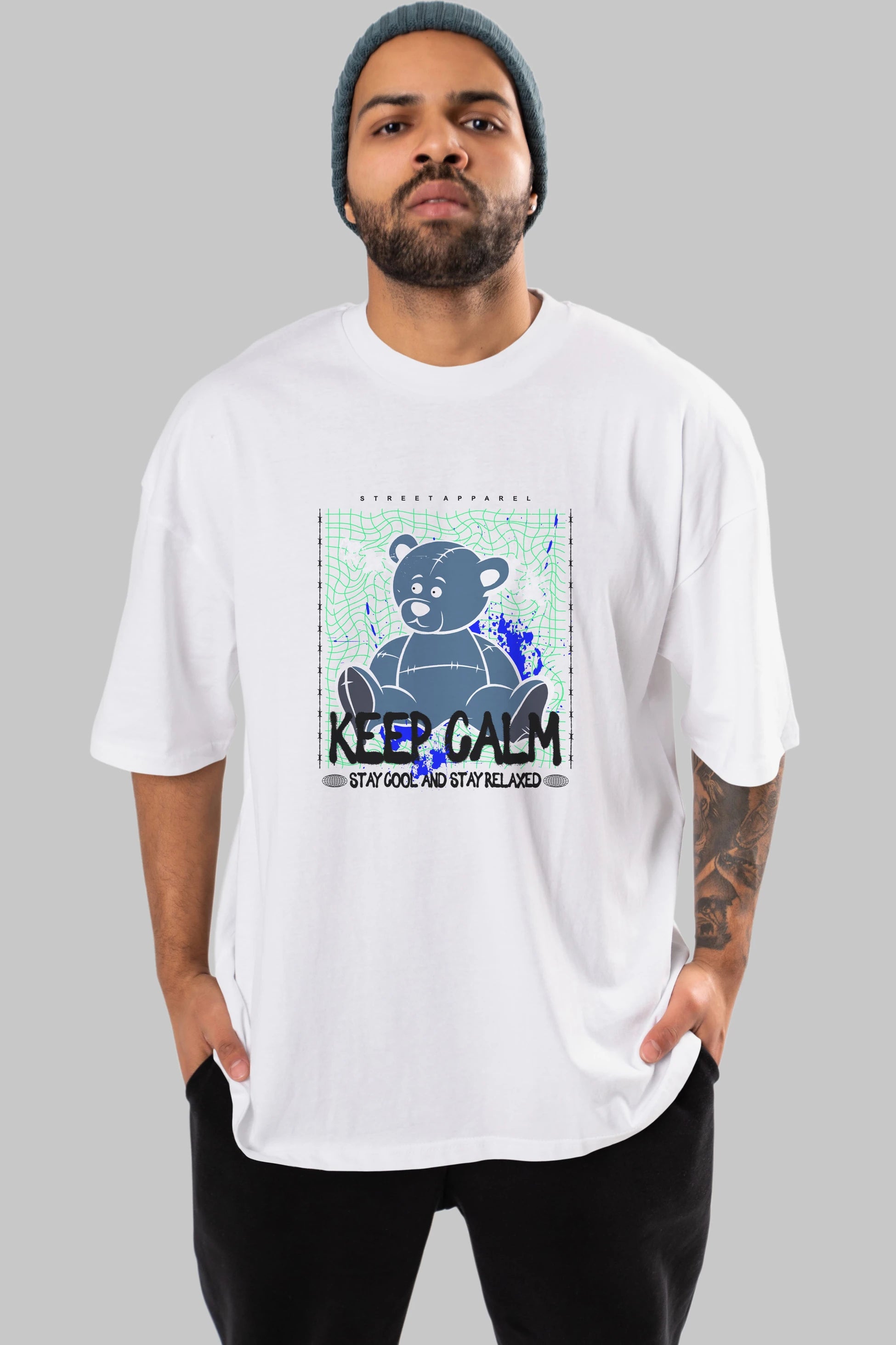 Keep Calm Bear Ön Baskılı Oversize t-shirt Erkek Kadın Unisex