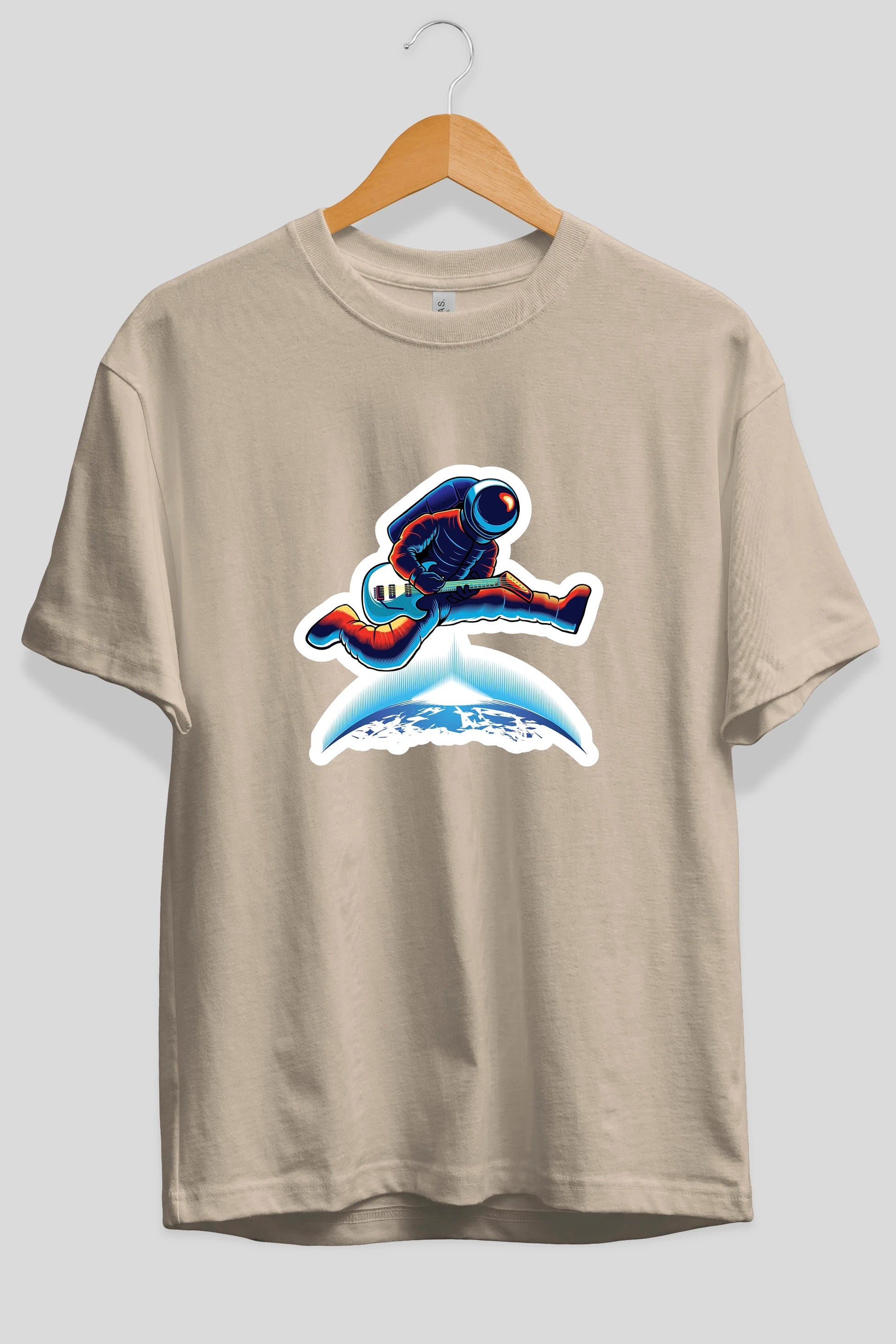 Astroguitar Sticker Ön Baskılı Oversize t-shirt Erkek Kadın Unisex
