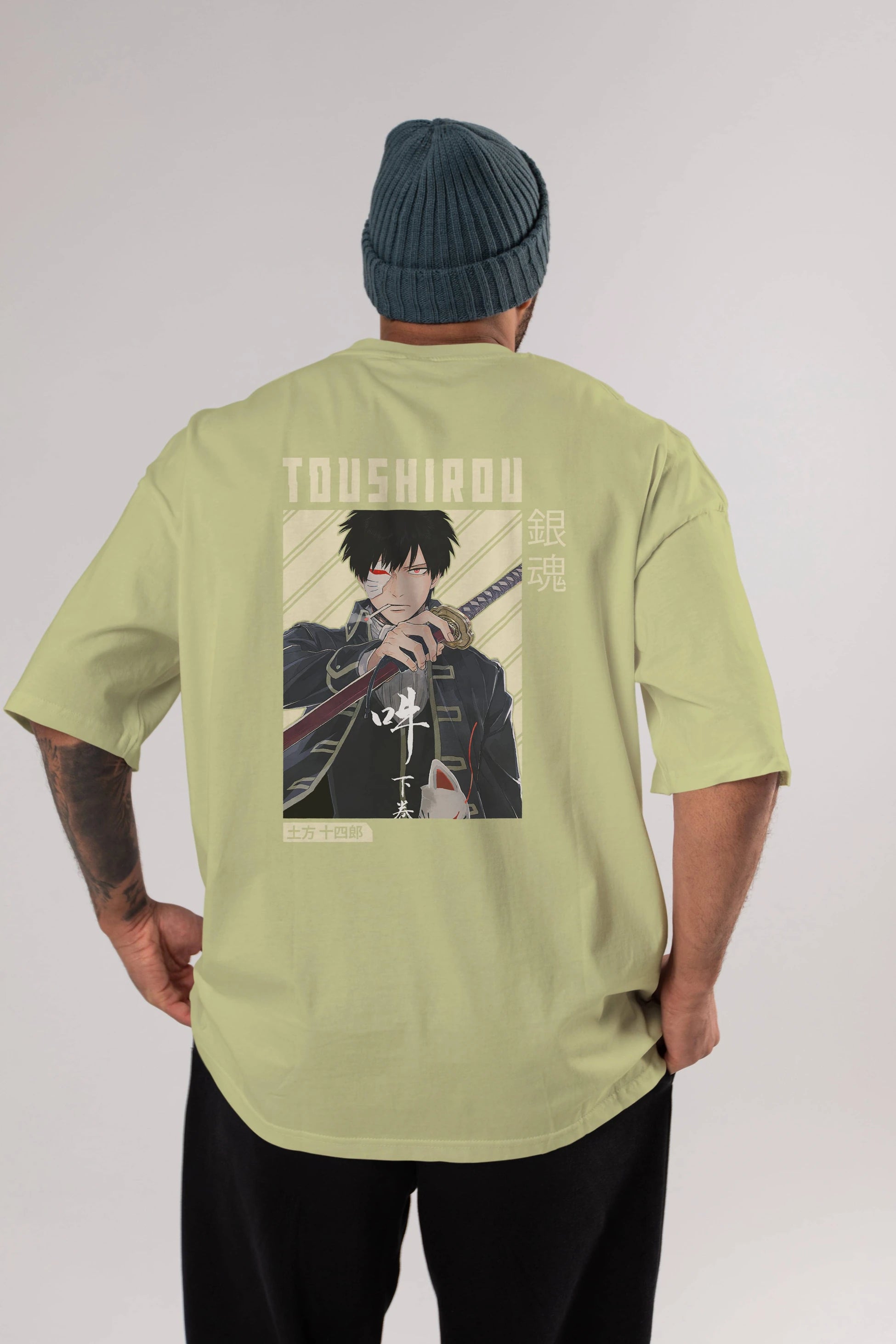 Toushirou Hijikata Anime Arka Baskılı Oversize t-shirt Erkek Kadın Unisex