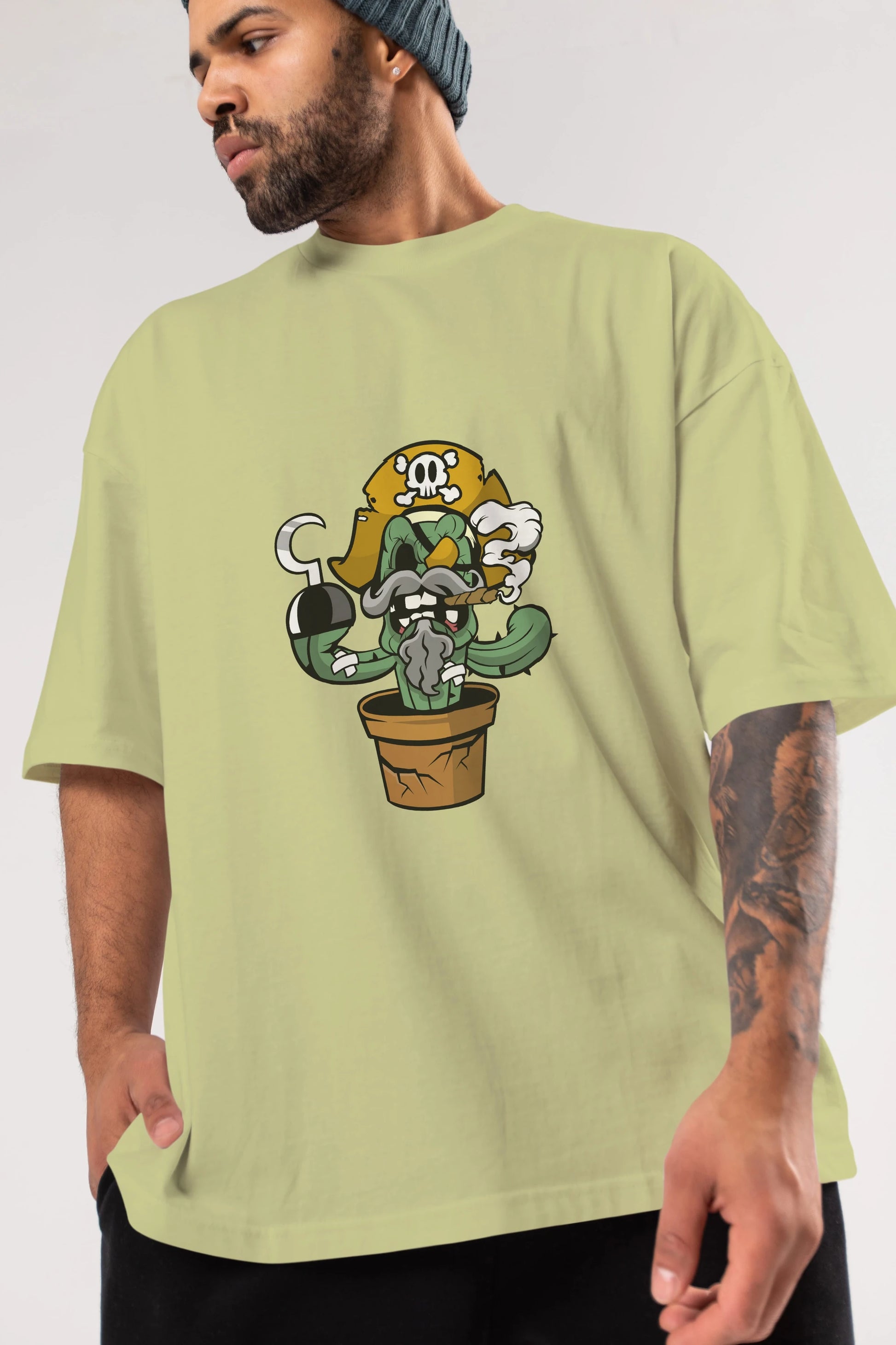 Pirate Cactus Ön Baskılı Oversize t-shirt Erkek Kadın Unisex %100 Pamuk tişort